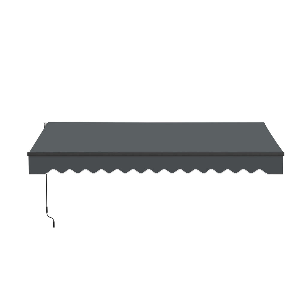 Aleko 20x10 feet Caribbean Style Electric Black Frame Awning, Remote Control Motorized & Manual Crank, Outdoor Shade Canopy with UV-Resistant Fabric - Charcoal Gray