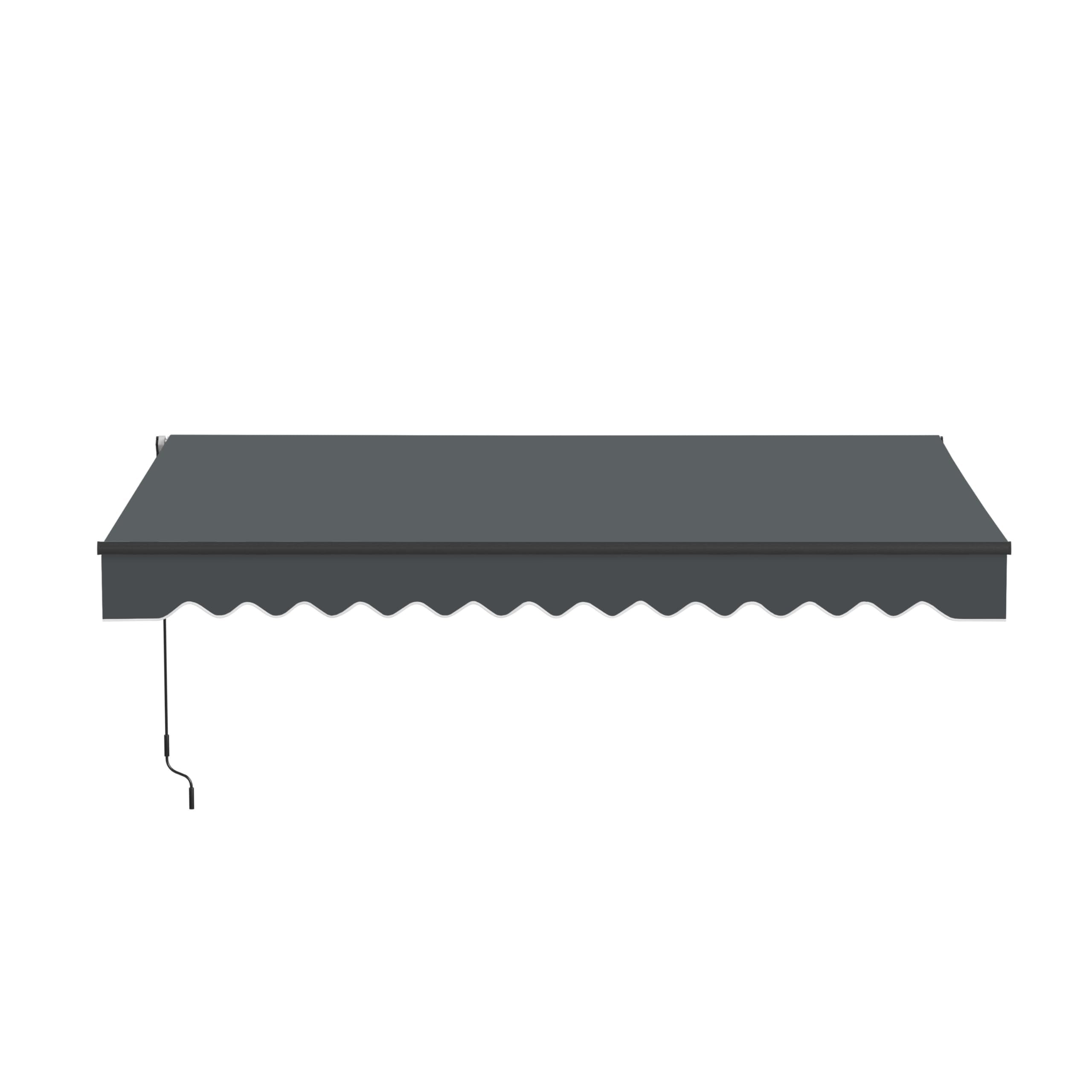 Aleko 20x10 feet Caribbean Style Electric Black Frame Awning, Remote Control Motorized & Manual Crank, Outdoor Shade Canopy with UV-Resistant Fabric - Charcoal Gray