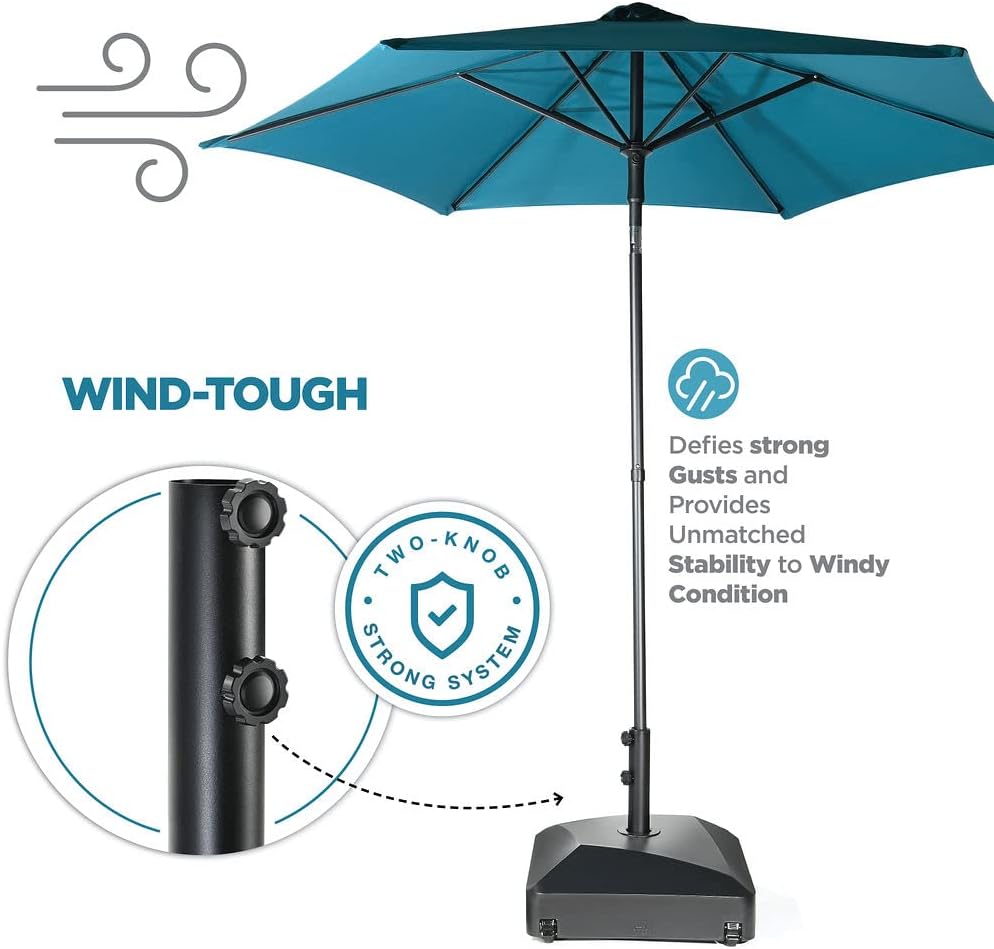 Maple99 Umbrella Base - Fillable Umbrella Pole Holder 2 Knobs, with Heavy Duty Windproof Design for Patio, Deck, Poolside, Garden. 4 Wheels, 2 Locks, Holds 125 lbs, Classic Black