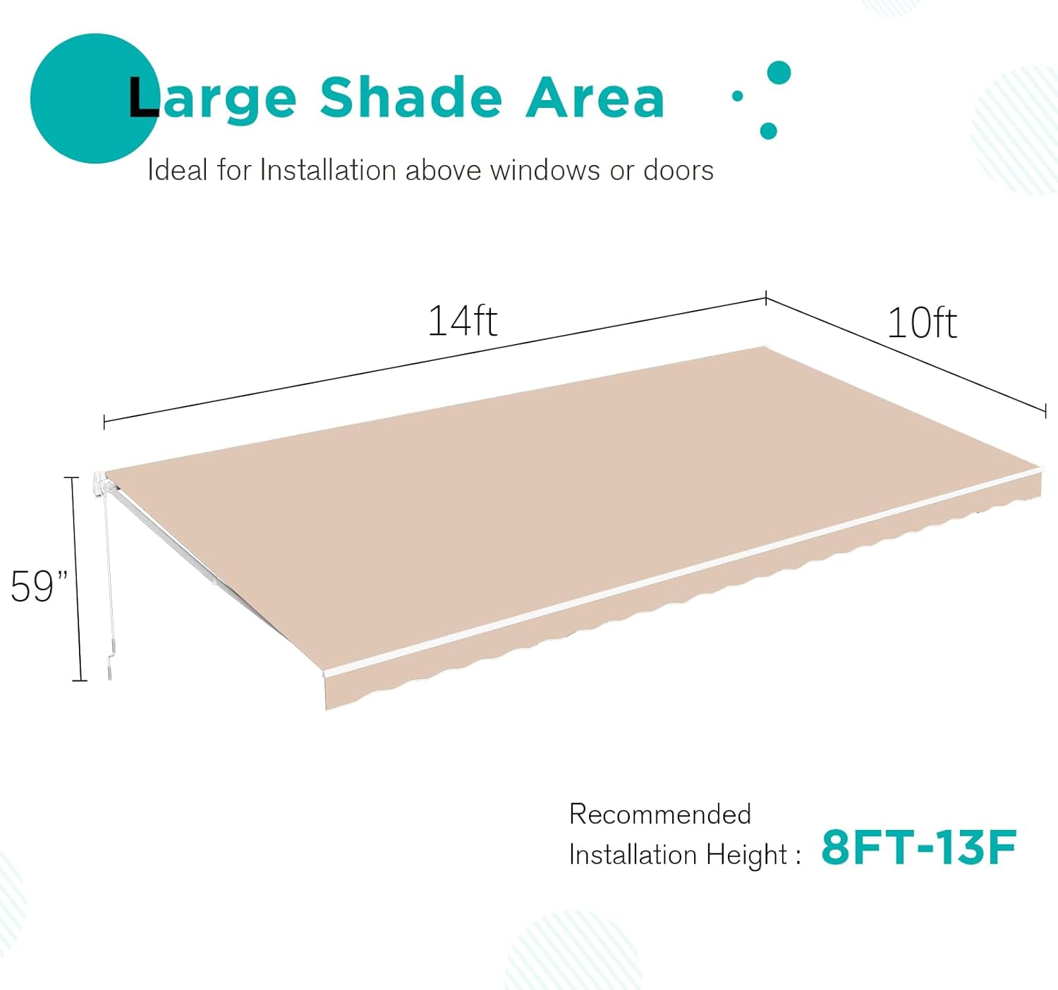 AECOJOY 14'×10' Manual Retractable Awning Sun Shade Patio Awning Cover Outdoor Patio Canopy Sunsetter Deck Awnings with Manual Crank Handle, Beige