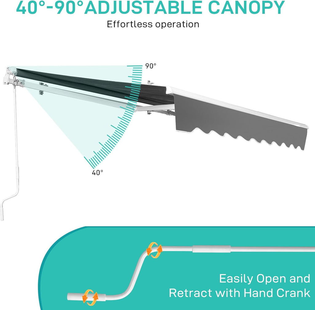 Bonnlo Retractable Awning Canopy 13x8ft, UV and Water-Proof Fabric Sunshade Shelter with Manual Crank Handle, Patio Awning Retractable for Deck, Poolside, Garden (Grey, 13x8ft)