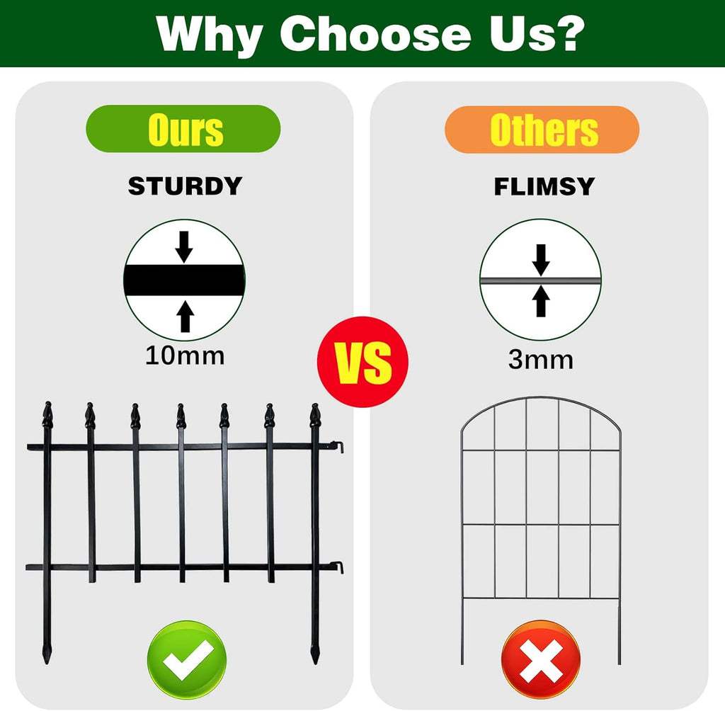 Thealyn Metal Decorative Garden Fence 22" Wide x 18" High (5 Panels, Total Length 9.17 feet), Metal Border Folding Fence, Landscape Fencing for Flower Bed, Yard, Animal Barrier