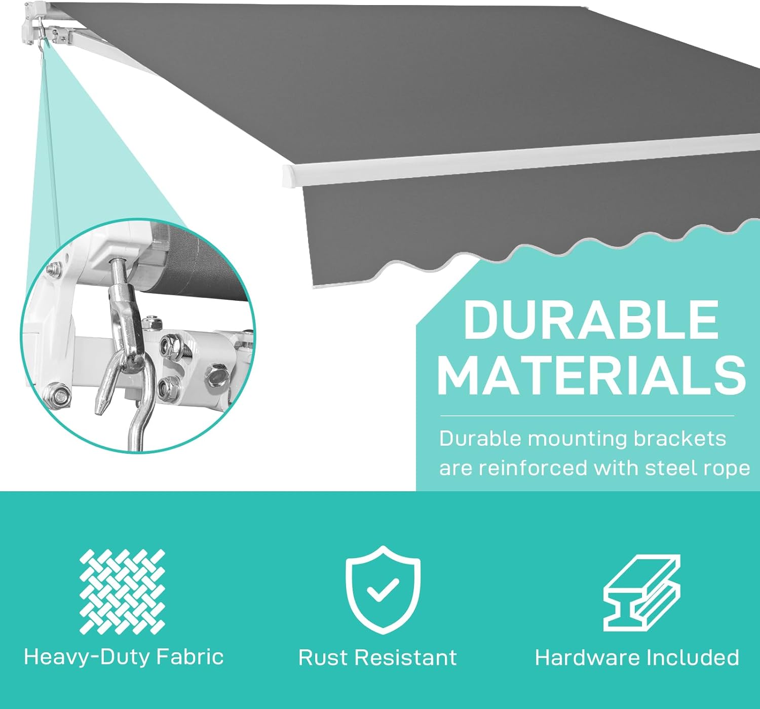 Bonnlo Retractable Awning Canopy 13x8ft, UV and Water-Proof Fabric Sunshade Shelter with Manual Crank Handle, Patio Awning Retractable for Deck, Poolside, Garden (Grey, 13x8ft)