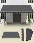 GDPFN 12x10FT Retractable Awning Replacement, 300g/m² Heavy-Duty Polyester Fabric Cover with Valance (Without Frame), Exterior Sunshade Canopy Cloth for Yard, Deck, Balcony, Grey