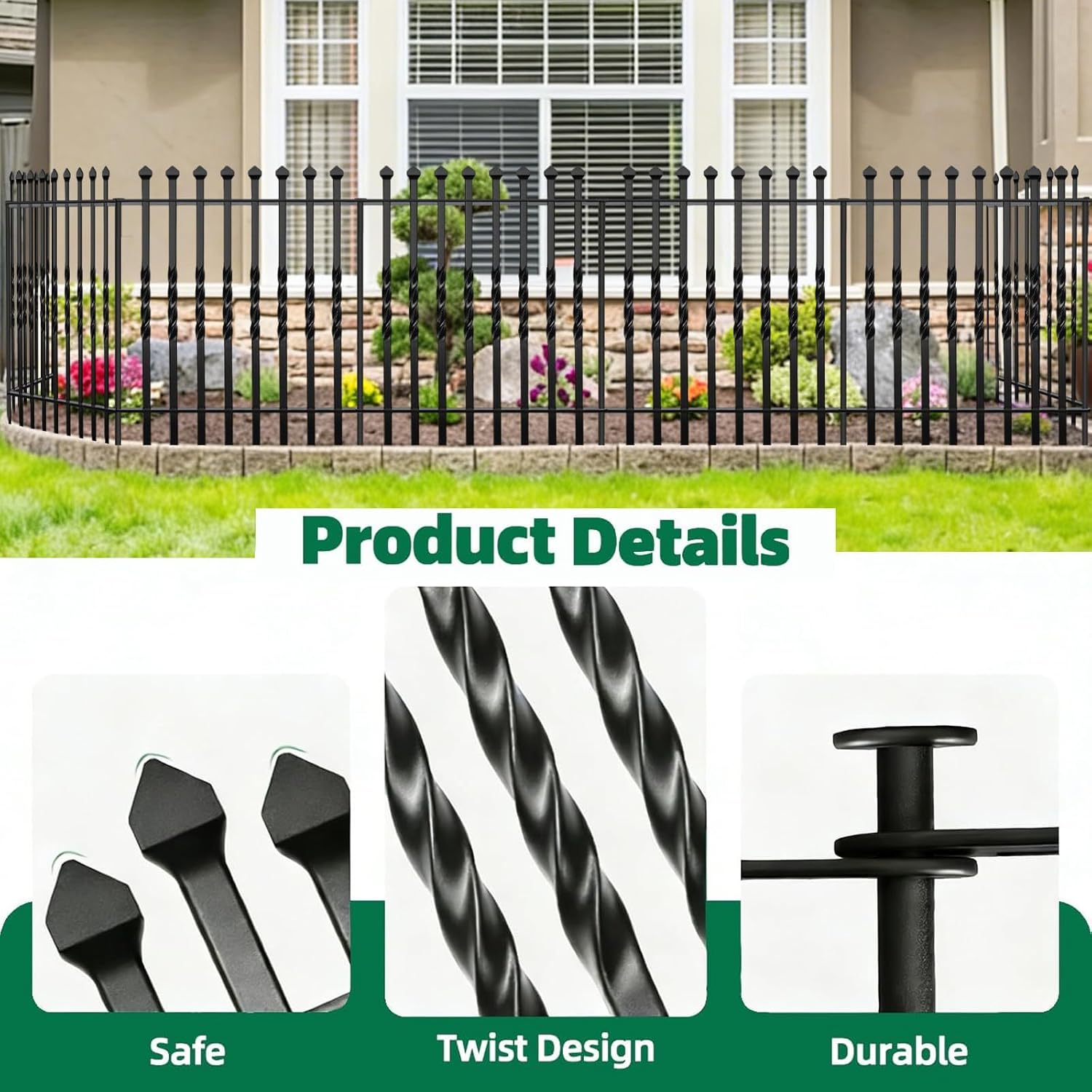 GILPWA 10 Panels Decorative Garden Fence, 32in(H)×24Ft(L) Heavy Duty Twist Outdoor Dog Fence Rustproof Metal Square Tube No Dig Animal Barrier Border Fencing for Temporary Yard Patio Landscape