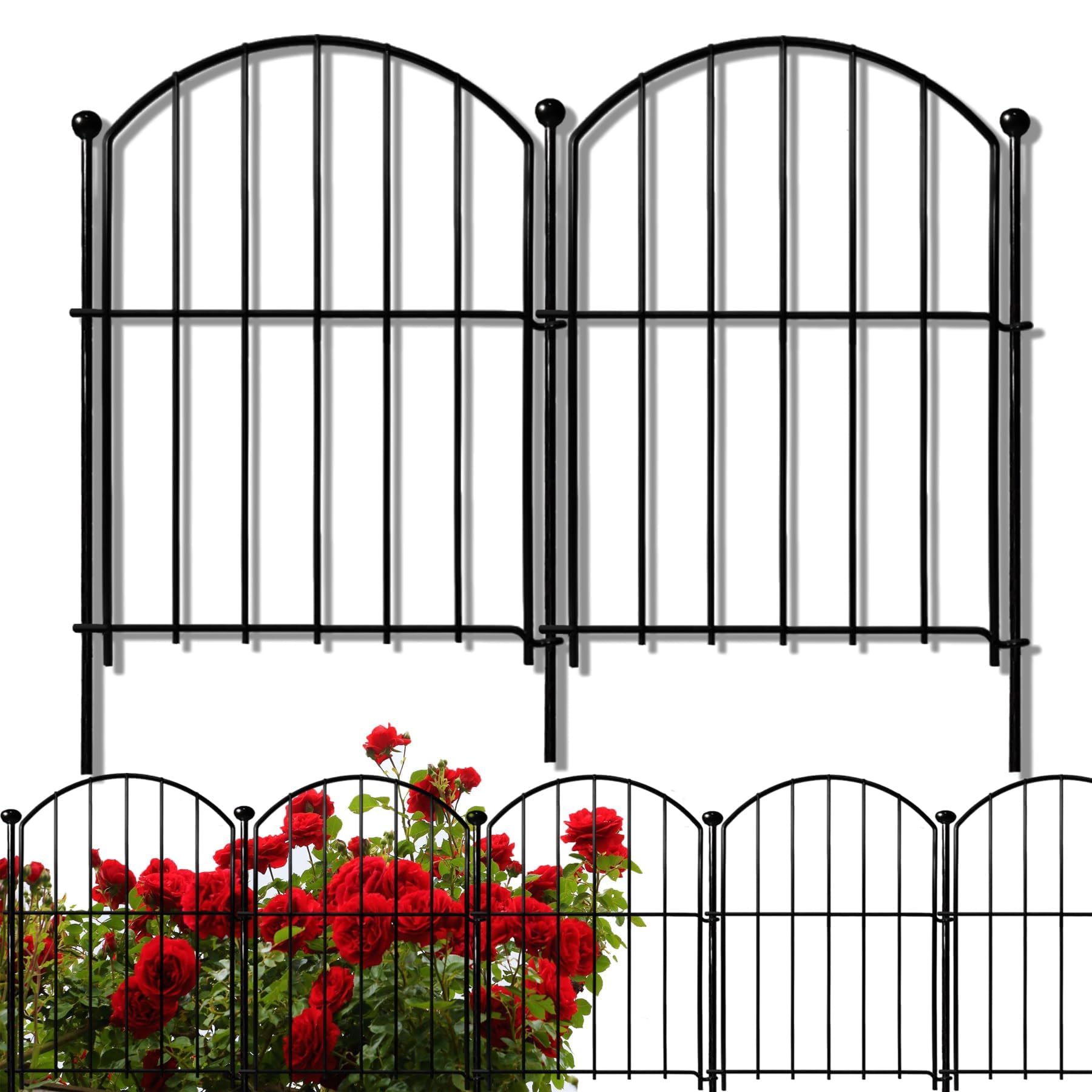 Decorative Garden Fence 17in x10ft, 10 Pack Rustproof Metal No Dig Fence Animal Barrier for Dog, Arched Flower Bed Edging Ornamental Wire Border Panel Fencing for Yard Patio Outdoor Decor