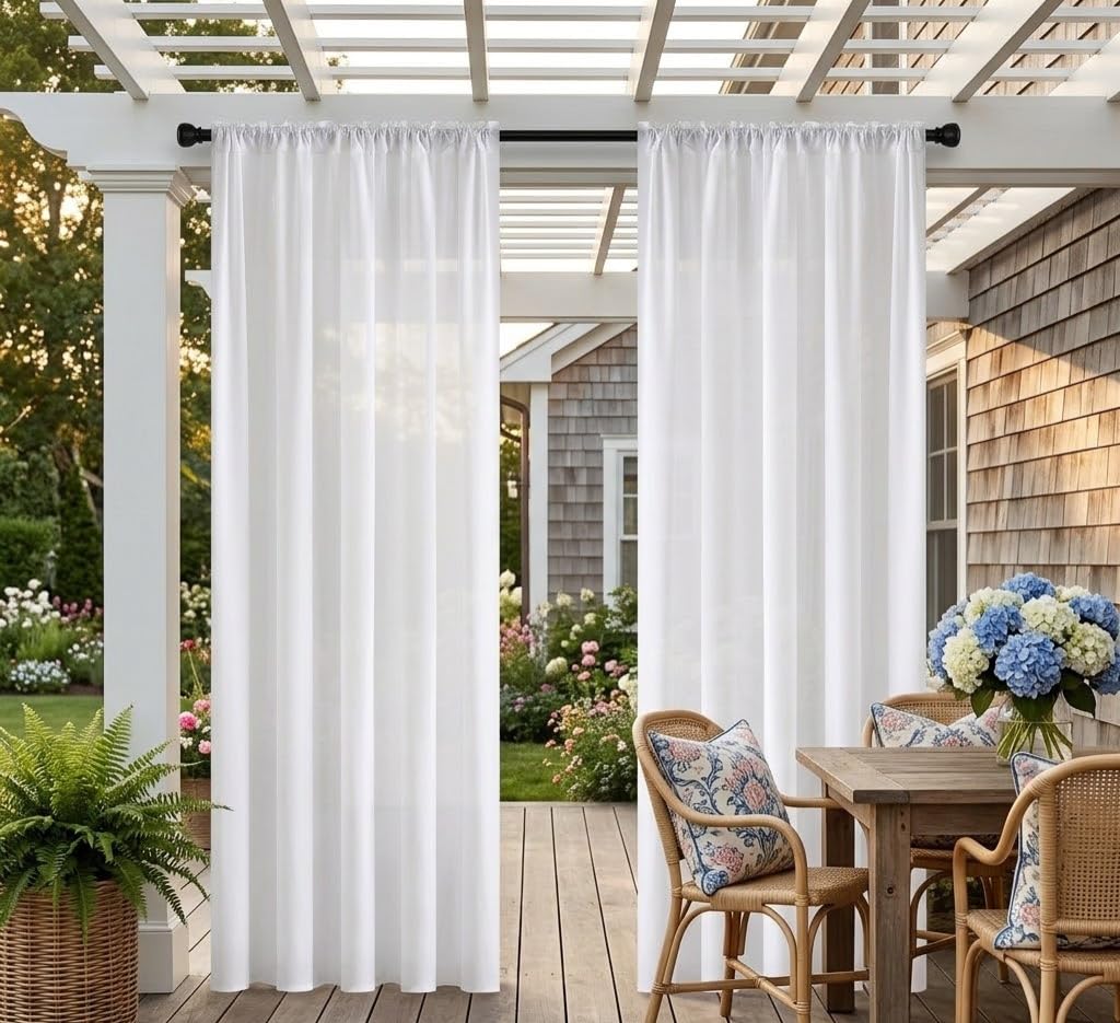 Extra Wide Outdoor Curtains Waterproof Black Voile Mesh Screen Lightweight Privacy Bug Netting for Patio Porch Balcony Pergola Terrace, W125 x L98 inch per Panel, 2 Panels