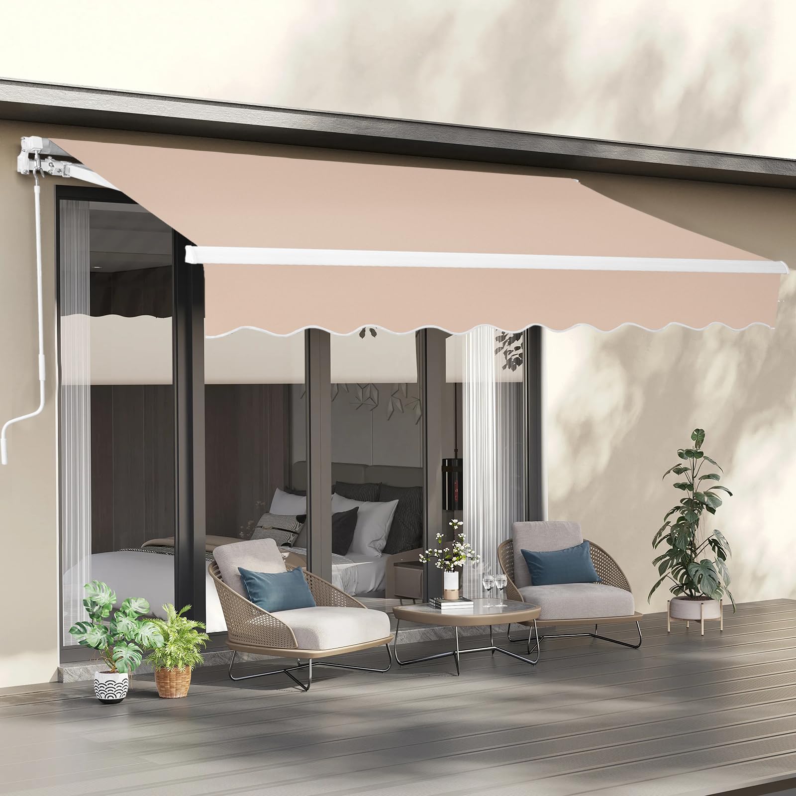 VINGLI 12' x 10' Retractable Awning for Patio Awning Door Awning with Manual Crank Handle, Aluminum Frame Door Canopy UV Resistant (Grey)