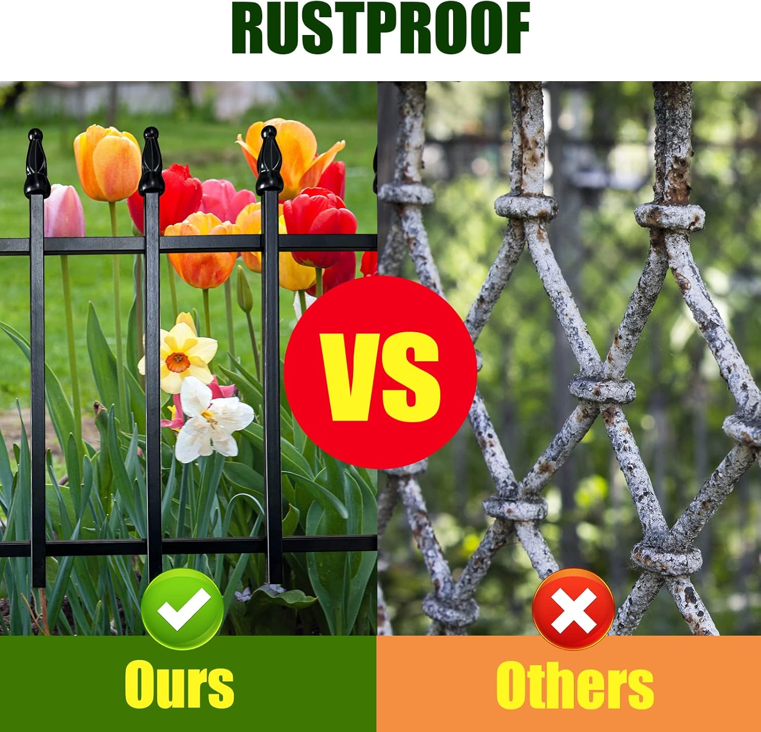 Thealyn Metal Decorative Garden Fence 22" Wide x 18" High (5 Panels, Total Length 9.17 feet), Metal Border Folding Fence, Landscape Fencing for Flower Bed, Yard, Animal Barrier