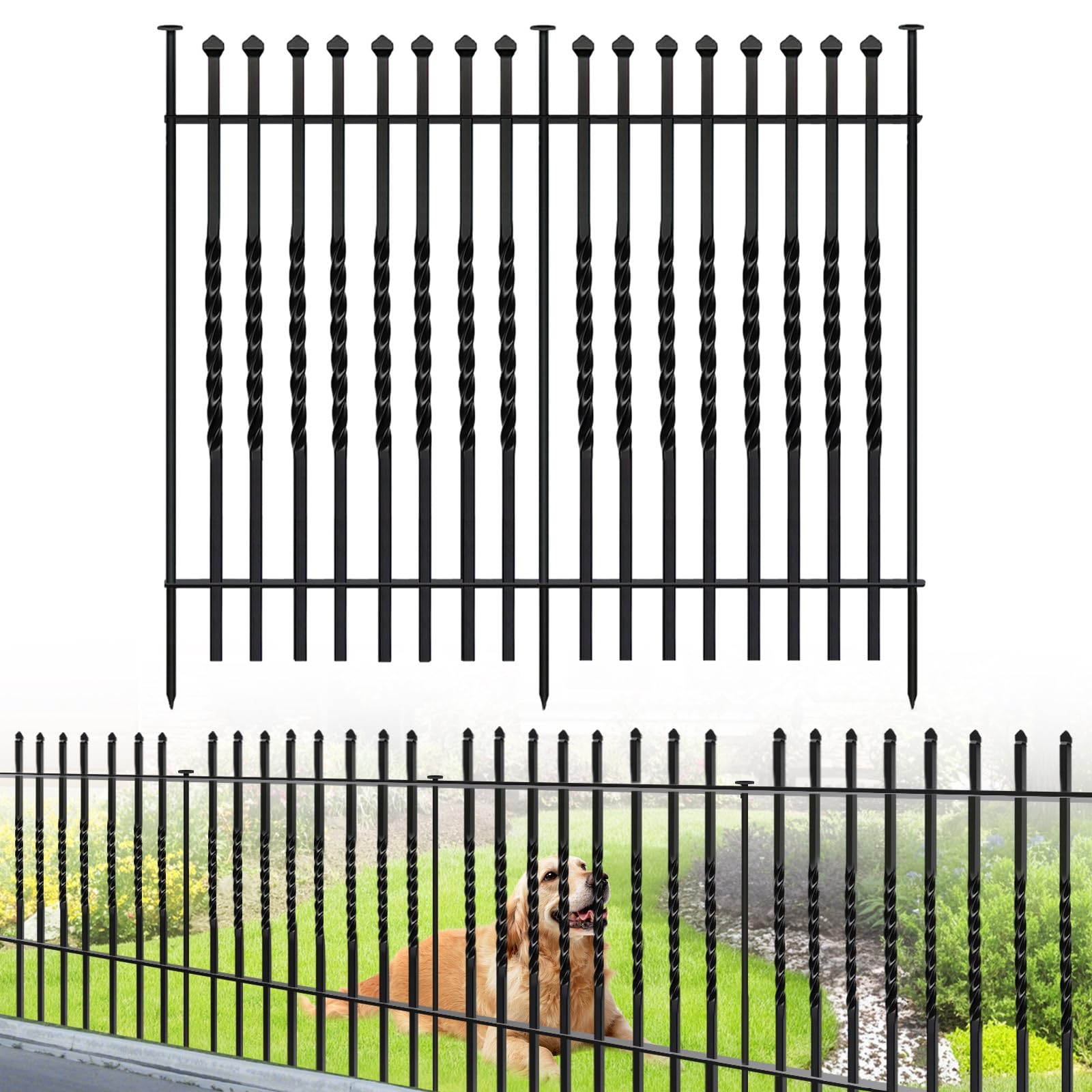 GILPWA 10 Panels Decorative Garden Fence, 32in(H)×24Ft(L) Heavy Duty Twist Outdoor Dog Fence Rustproof Metal Square Tube No Dig Animal Barrier Border Fencing for Temporary Yard Patio Landscape