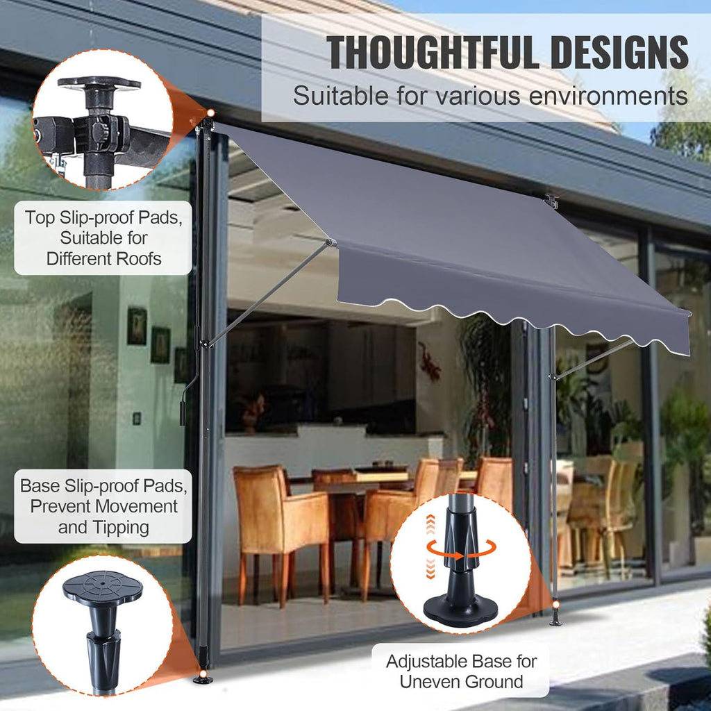 VEVOR Manual Retractable Awning, 78" Outdoor Retractable Patio Awning Sunshade Shelter, Adjustable Patio Door Window Awning Canopy with 39" Sun Shade Curtain for Backyard, Garden, Balcony, Dark Gray
