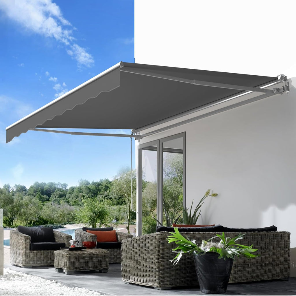 AECOJOY 20'×10' Retractable Awning Sun Shade Patio Awning Cover Outdoor Patio Canopy Sunsetter Deck Awnings with Manual Crank Handle, Grey