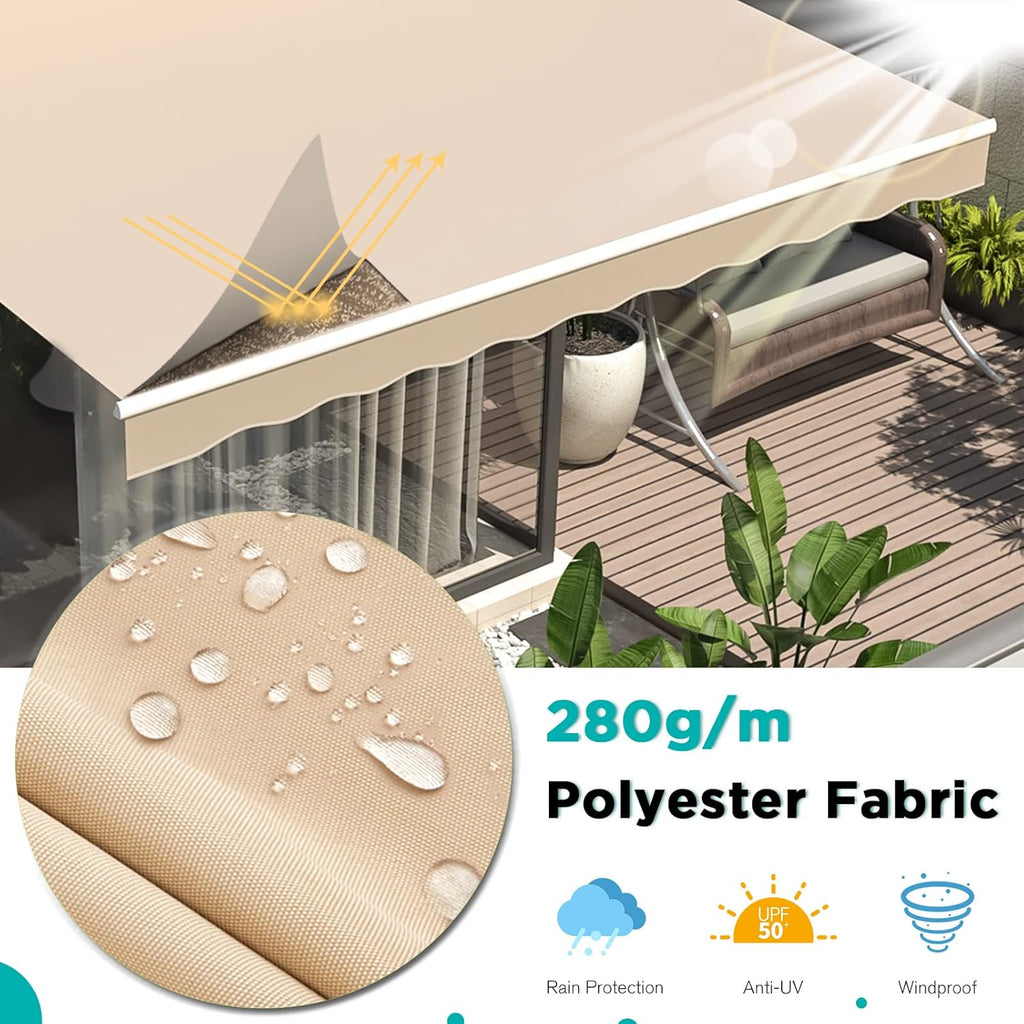 AECOJOY 14'×10' Manual Retractable Awning Sun Shade Patio Awning Cover Outdoor Patio Canopy Sunsetter Deck Awnings with Manual Crank Handle, Beige
