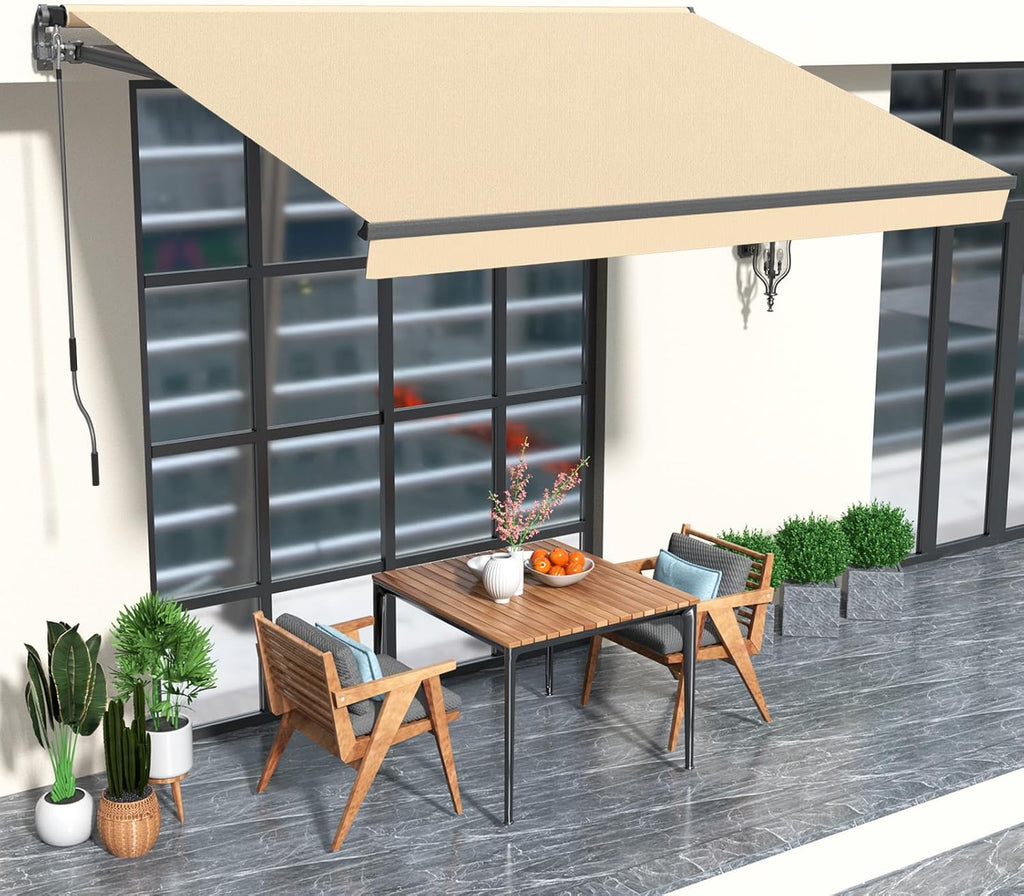 HOMEDEMO 8.2x6.5 Retractable Awning for Patio, Manual Awnings, Sunshade Shelter Crank Handle, UV & Waterproof Polyester Cover and Aluminum Frame for Outdoor Deck, Balcony, Yard, Beige