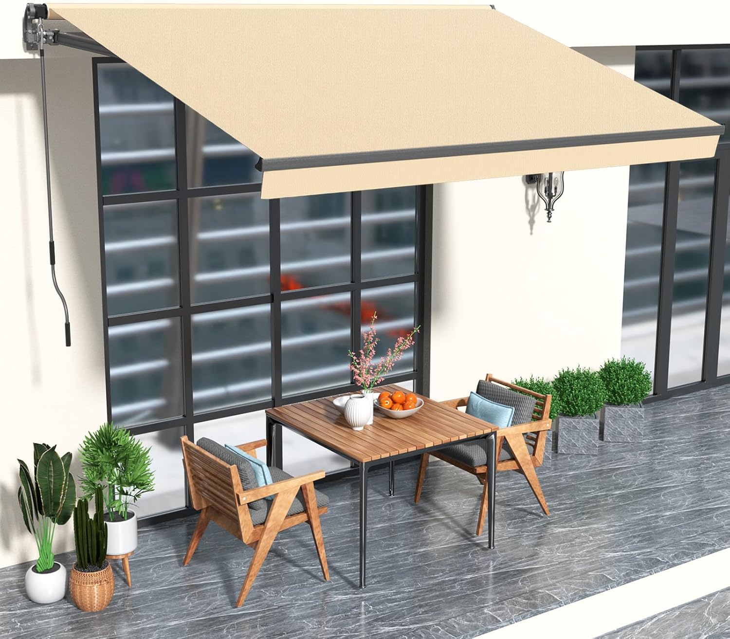 HOMEDEMO 8.2x6.5 Retractable Awning for Patio, Manual Awnings, Sunshade Shelter Crank Handle, UV & Waterproof Polyester Cover and Aluminum Frame for Outdoor Deck, Balcony, Yard, Beige