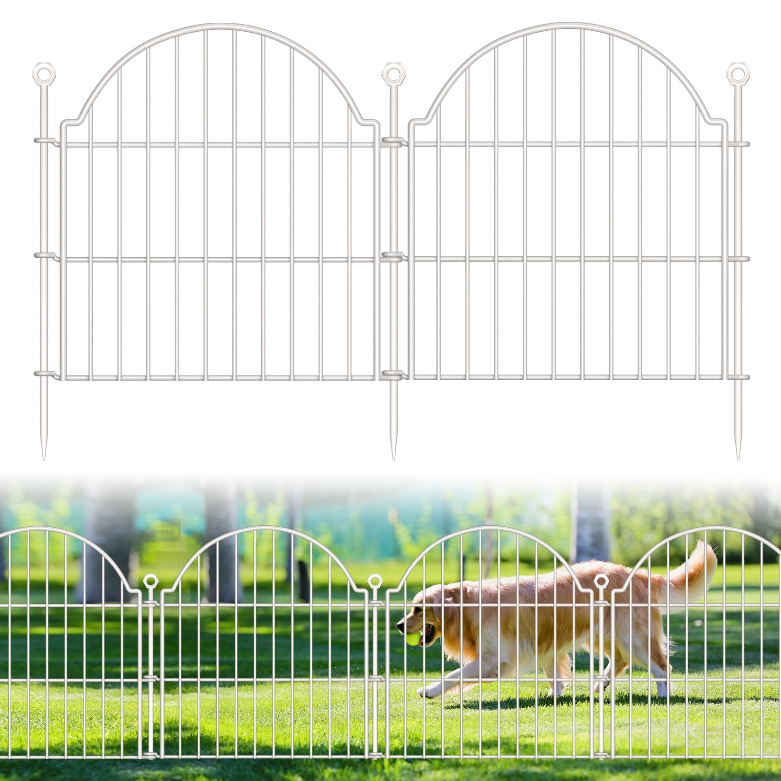 Blingluck Garden Fence, 22 in(H) x 10.83 ft(L) Arched Rustproof Metal No Dig Fence Garden Fence Border, Ground Stake Animal Barrier Fence for Rabbit Dog, Outdoor Decor for Yard & Patio