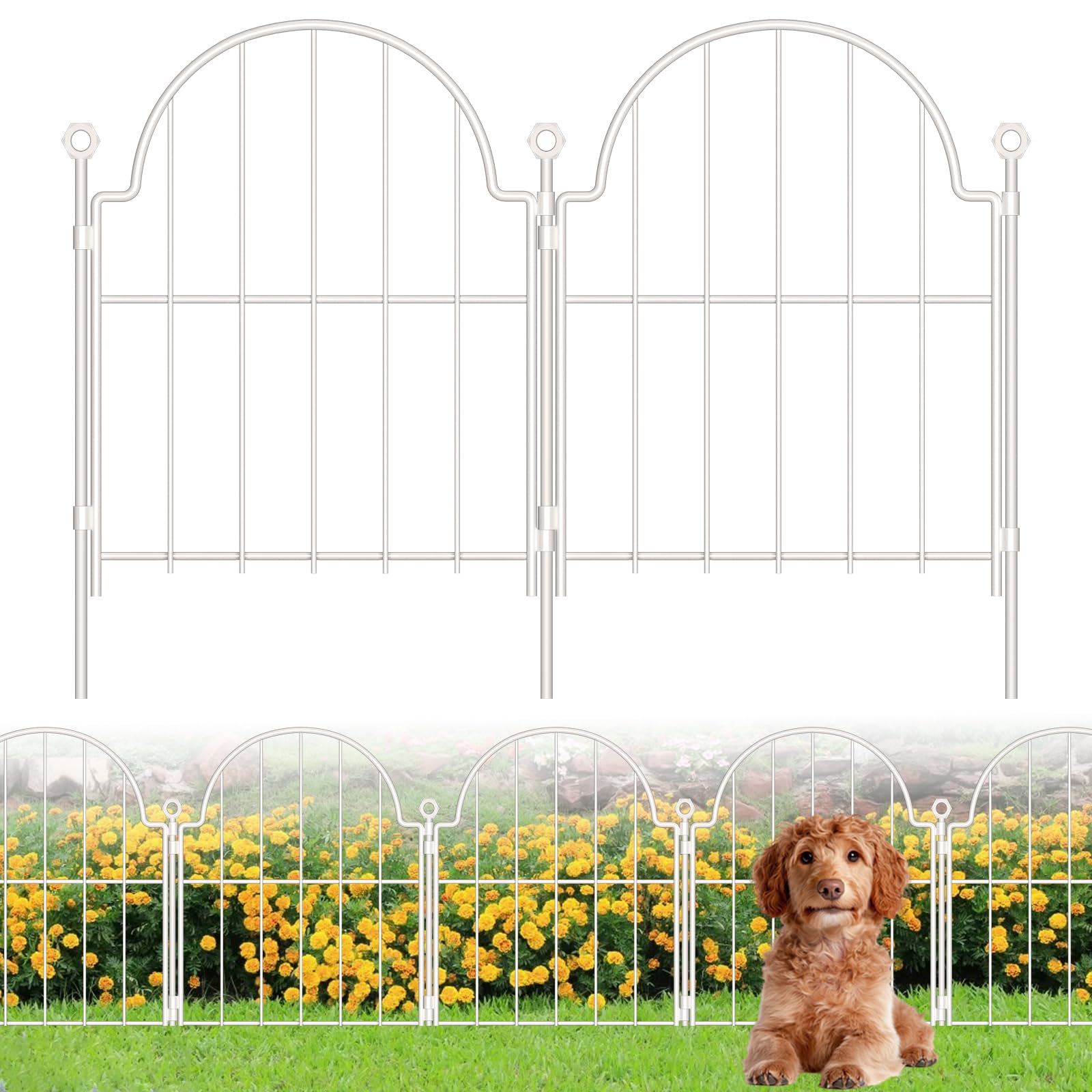 Blingluck Garden Fence, 22 in(H) x 10.83 ft(L) Arched Rustproof Metal No Dig Fence Garden Fence Border, Ground Stake Animal Barrier Fence for Rabbit Dog, Outdoor Decor for Yard & Patio