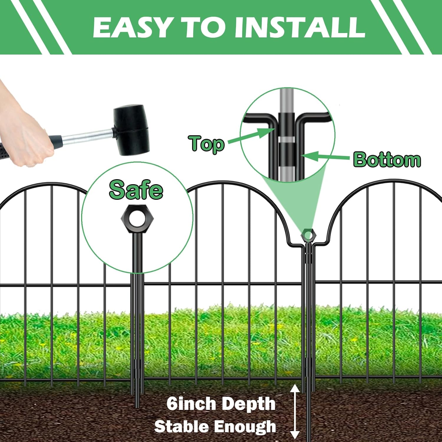 Blingluck Garden Fence, 22 in(H) x 10.83 ft(L) Arched Rustproof Metal No Dig Fence Garden Fence Border, Ground Stake Animal Barrier Fence for Rabbit Dog, Outdoor Decor for Yard & Patio