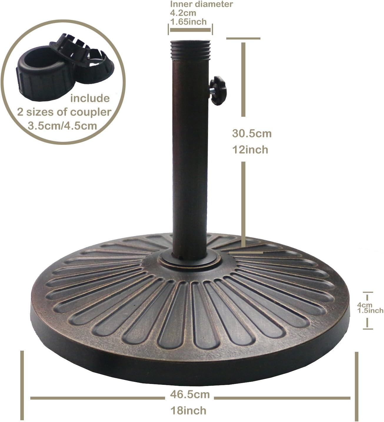 Sunnyglade 18" 30.2-lbs Heavy Duty Round Antiqued Umbrella Base for Patio, Outdoor - Bronze