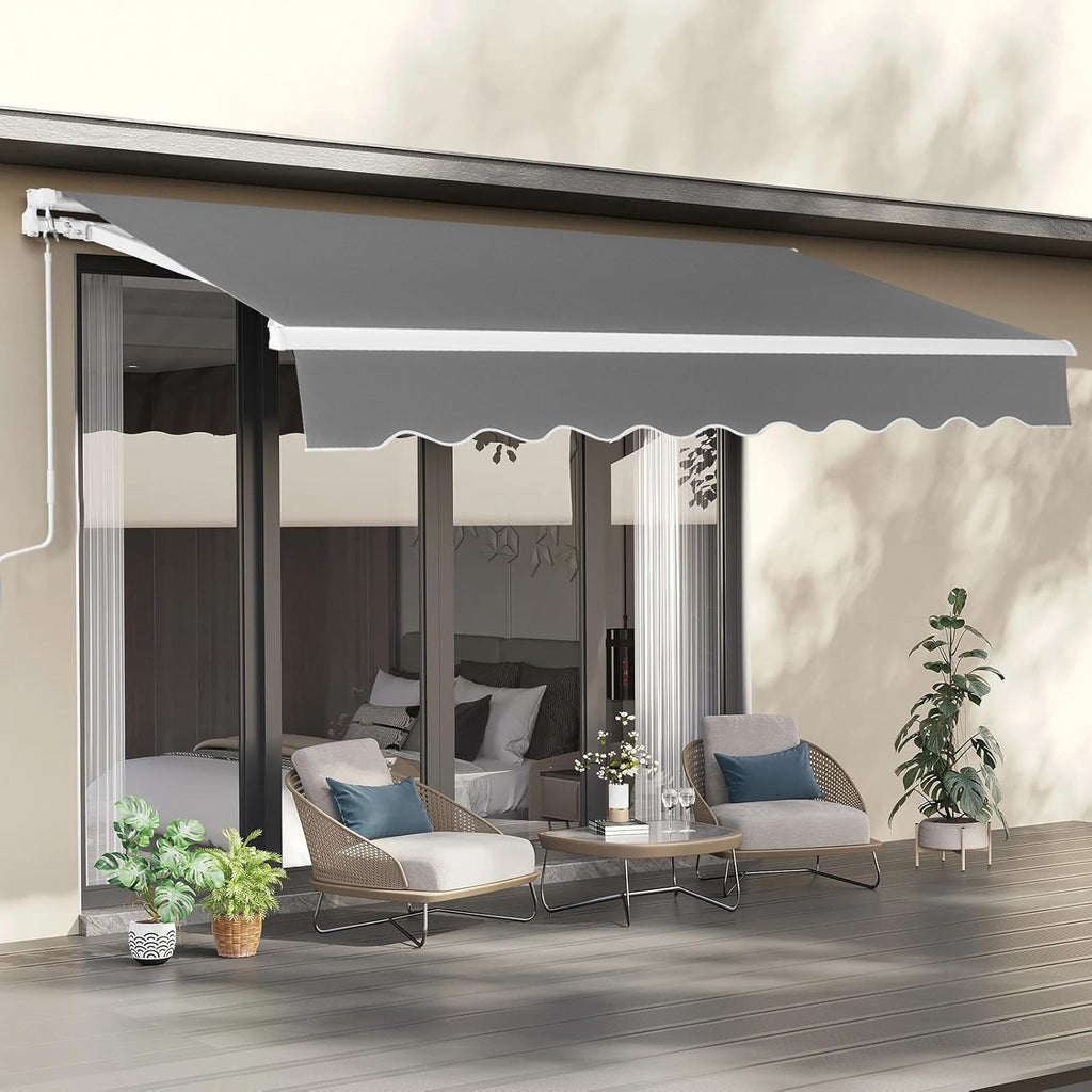 VINGLI 12' x 10' Retractable Awning for Patio Awning Door Awning with Manual Crank Handle, Aluminum Frame Door Canopy UV Resistant (Grey)