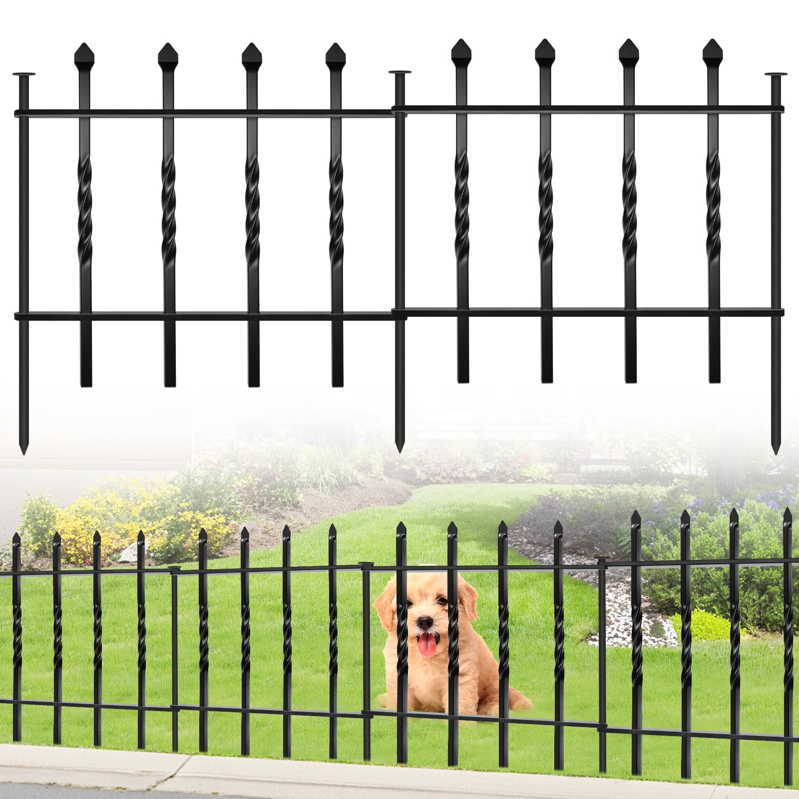 GILPWA 10 Panels Decorative Garden Fence, 32in(H)×24Ft(L) Heavy Duty Twist Outdoor Dog Fence Rustproof Metal Square Tube No Dig Animal Barrier Border Fencing for Temporary Yard Patio Landscape