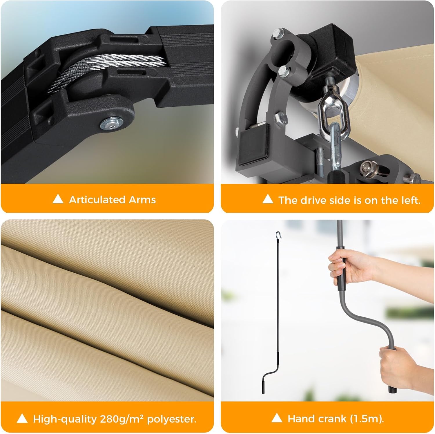 HOMEDEMO 8.2x6.5 Retractable Awning for Patio, Manual Awnings, Sunshade Shelter Crank Handle, UV & Waterproof Polyester Cover and Aluminum Frame for Outdoor Deck, Balcony, Yard, Beige