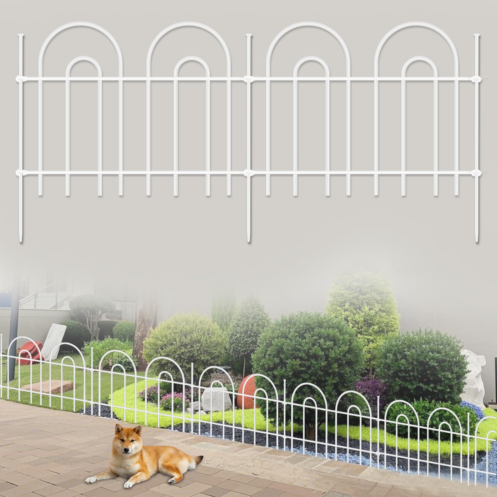 45ft X 13in Animal Barrier Fence, 32 Panels No Dig Fence for Dogs Rabbit, Anti Digging Defense Barrier Garden Edging Border, Rustproof Metal Arched Decorative Garden Fencing for Outdoor, Yard, Lawn