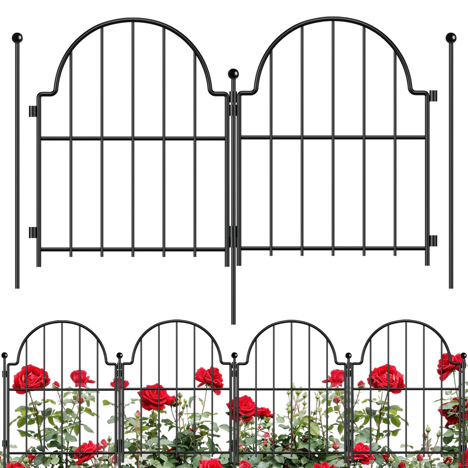 Blingluck Garden Fence, 22 in(H) x 10.83 ft(L) Arched Rustproof Metal No Dig Fence Garden Fence Border, Ground Stake Animal Barrier Fence for Rabbit Dog, Outdoor Decor for Yard & Patio