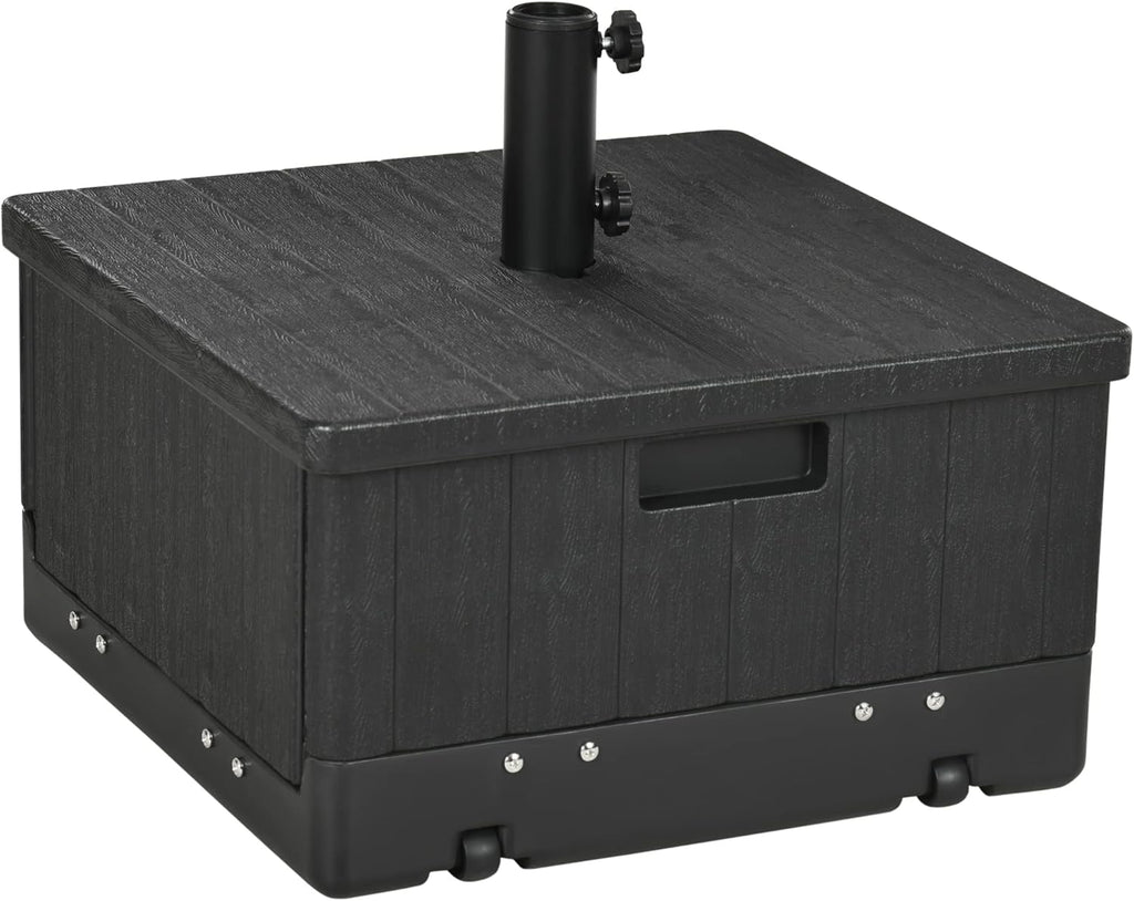 Outsunny 2-in-1 Outdoor Umbrella Base, Planter Box with Drain Hole, 175 lbs. Capacity Heavy Duty Fillable Patio Umbrella Stand Table with Wheels and Handles for Deck, Poolside, Black