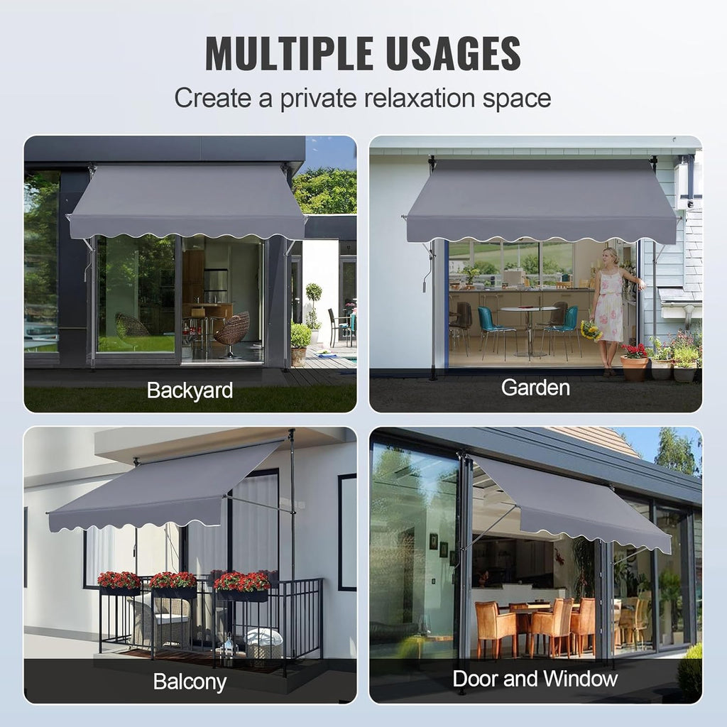 VEVOR Manual Retractable Awning, 78" Outdoor Retractable Patio Awning Sunshade Shelter, Adjustable Patio Door Window Awning Canopy with 39" Sun Shade Curtain for Backyard, Garden, Balcony, Dark Gray