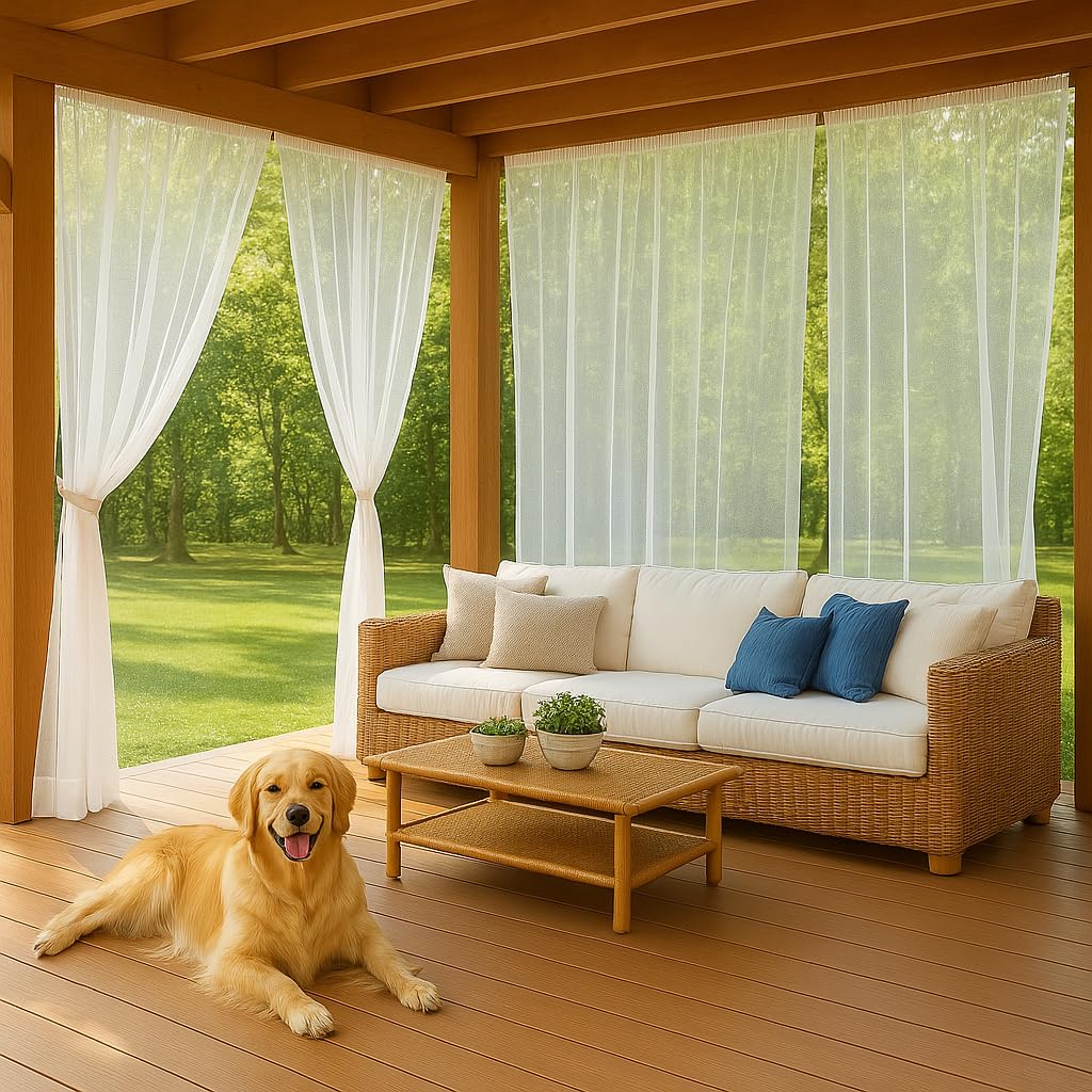 Extra Wide Outdoor Curtains Waterproof Black Voile Mesh Screen Lightweight Privacy Bug Netting for Patio Porch Balcony Pergola Terrace, W125 x L98 inch per Panel, 2 Panels