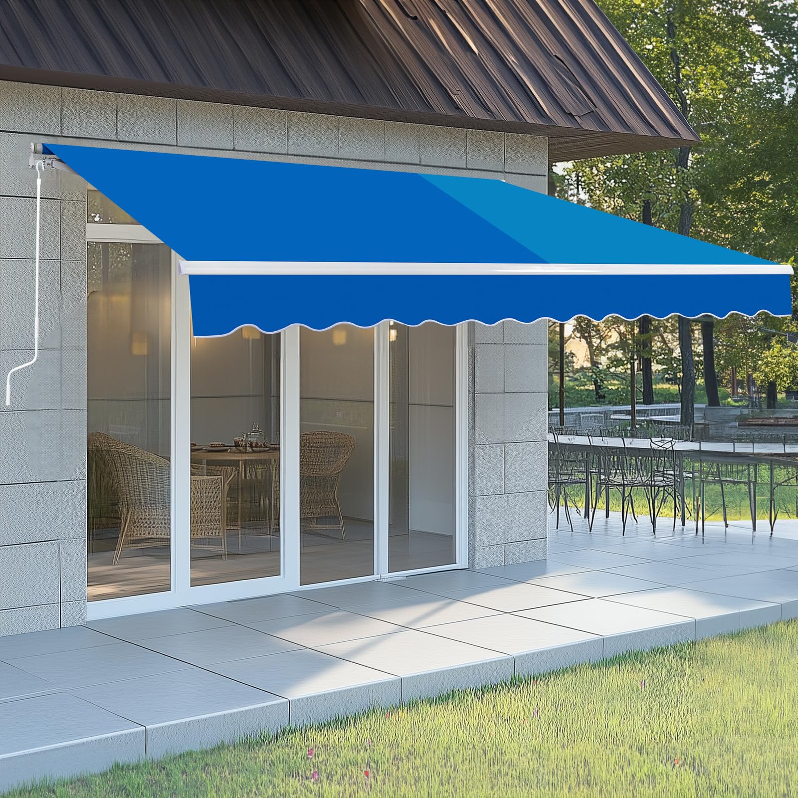 VINGLI 12' x 10' Retractable Awning for Patio Awning Door Awning with Manual Crank Handle, Aluminum Frame Door Canopy UV Resistant (Grey)
