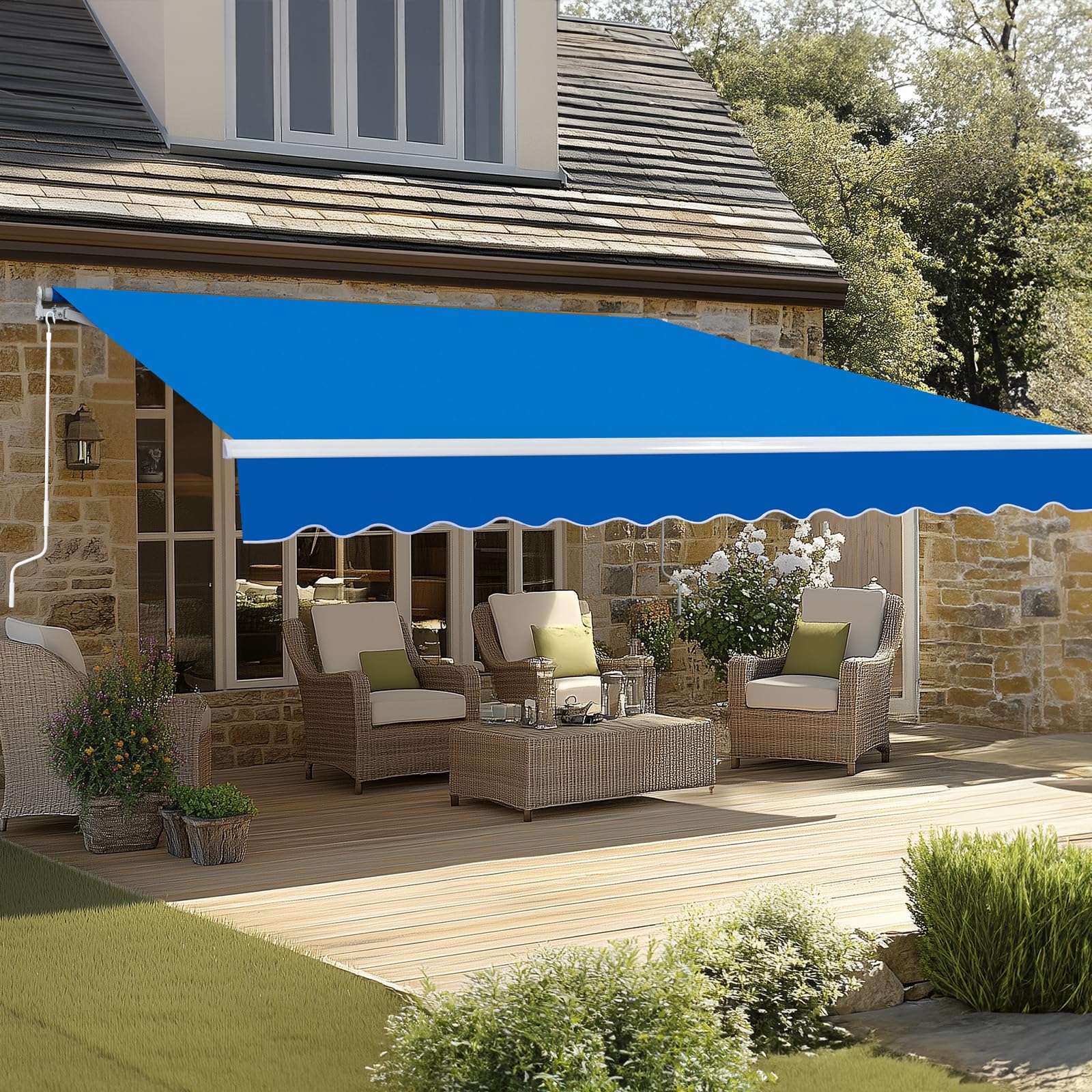Bonnlo Retractable Awning Canopy 13x8ft, UV and Water-Proof Fabric Sunshade Shelter with Manual Crank Handle, Patio Awning Retractable for Deck, Poolside, Garden (Grey, 13x8ft)