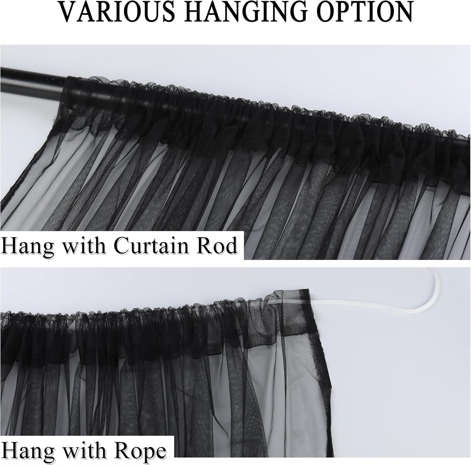 Extra Wide Outdoor Curtains Waterproof Black Voile Mesh Screen Lightweight Privacy Bug Netting for Patio Porch Balcony Pergola Terrace, W125 x L98 inch per Panel, 2 Panels