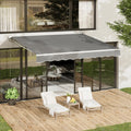 AECOJOY 14'×10' Manual Retractable Awning Sun Shade Patio Awning Cover Outdoor Patio Canopy Sunsetter Deck Awnings with Manual Crank Handle, Beige