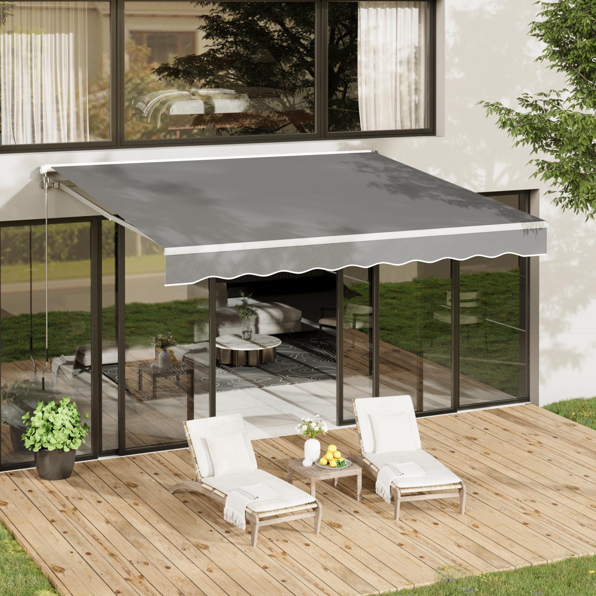 AECOJOY 20'×10' Retractable Awning Sun Shade Patio Awning Cover Outdoor Patio Canopy Sunsetter Deck Awnings with Manual Crank Handle, Grey