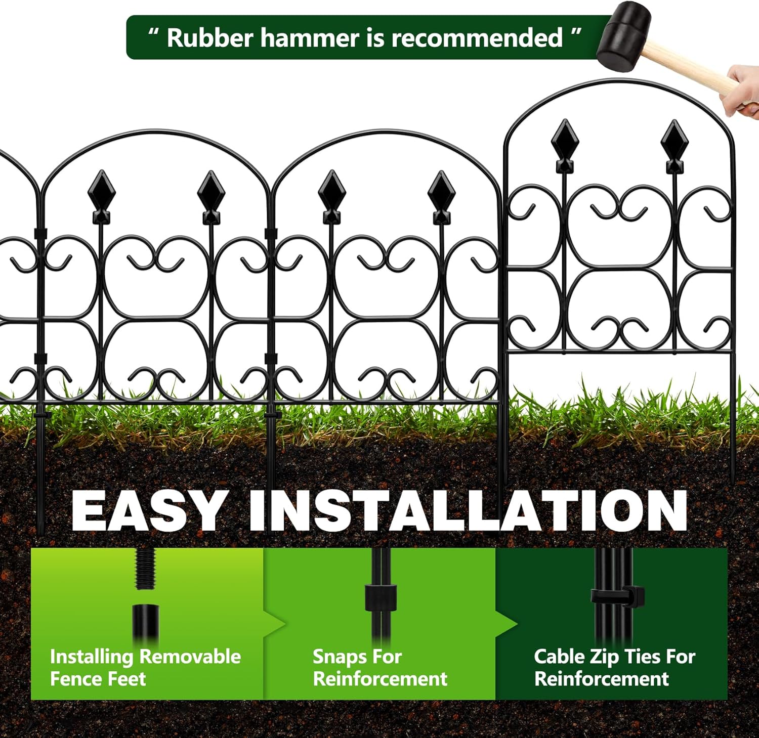 24in(H) x 10.83ft(L) Decorative Garden Fence - Tall Garden Fence Animal Barrier 10 Pack Metal Fence Border Black No Dig Fence Panels Garden Fencing Border for Landscape Patio Yard Outdoor