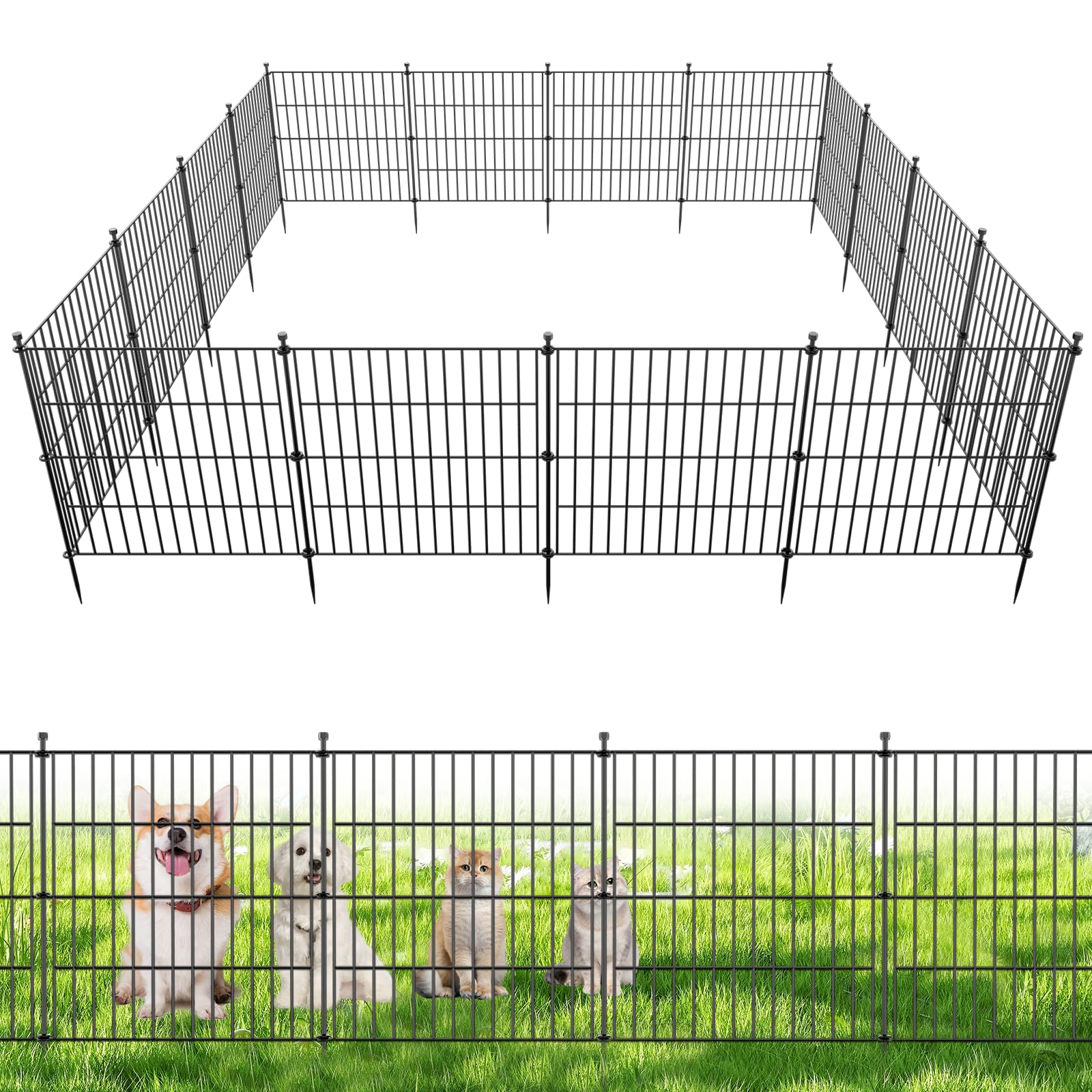 10 Panels No Dig Decorative Outdoor Garden Fence for Yard, 32 in(H) X 23.6 ft(L) Animal Barrier Fencing Rustproof Metal Wire Panel Border for Dog, Rabbits, and Patio Temporary Ground Stakes