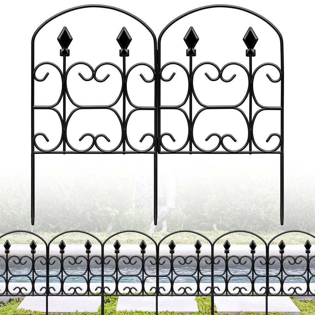 24in(H) x 10.83ft(L) Decorative Garden Fence - Tall Garden Fence Animal Barrier 10 Pack Metal Fence Border Black No Dig Fence Panels Garden Fencing Border for Landscape Patio Yard Outdoor
