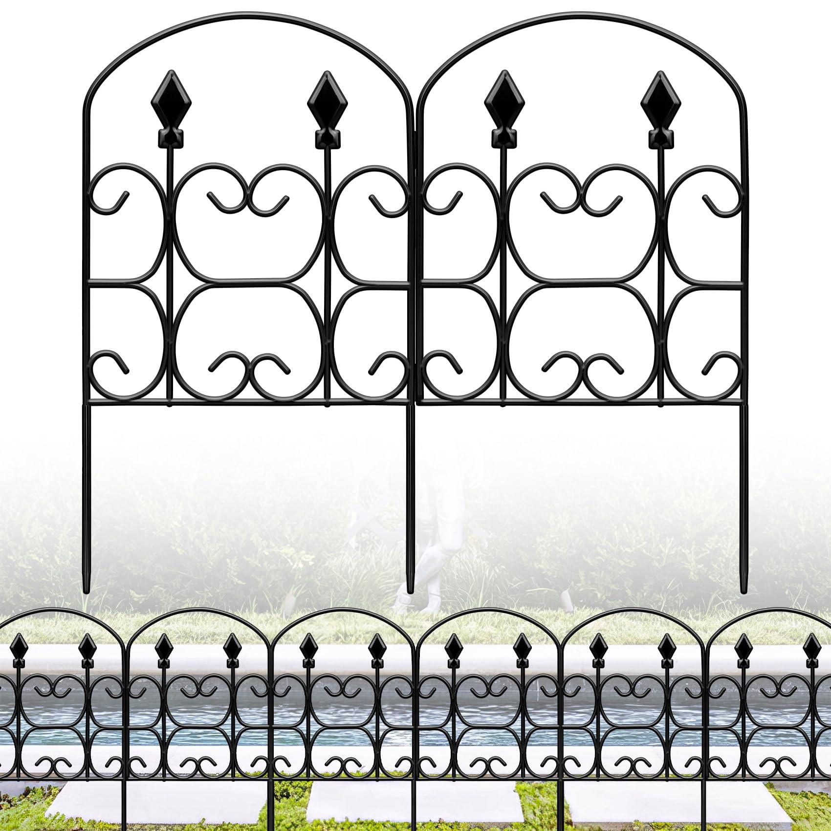 24in(H) x 10.83ft(L) Decorative Garden Fence - Tall Garden Fence Animal Barrier 10 Pack Metal Fence Border Black No Dig Fence Panels Garden Fencing Border for Landscape Patio Yard Outdoor