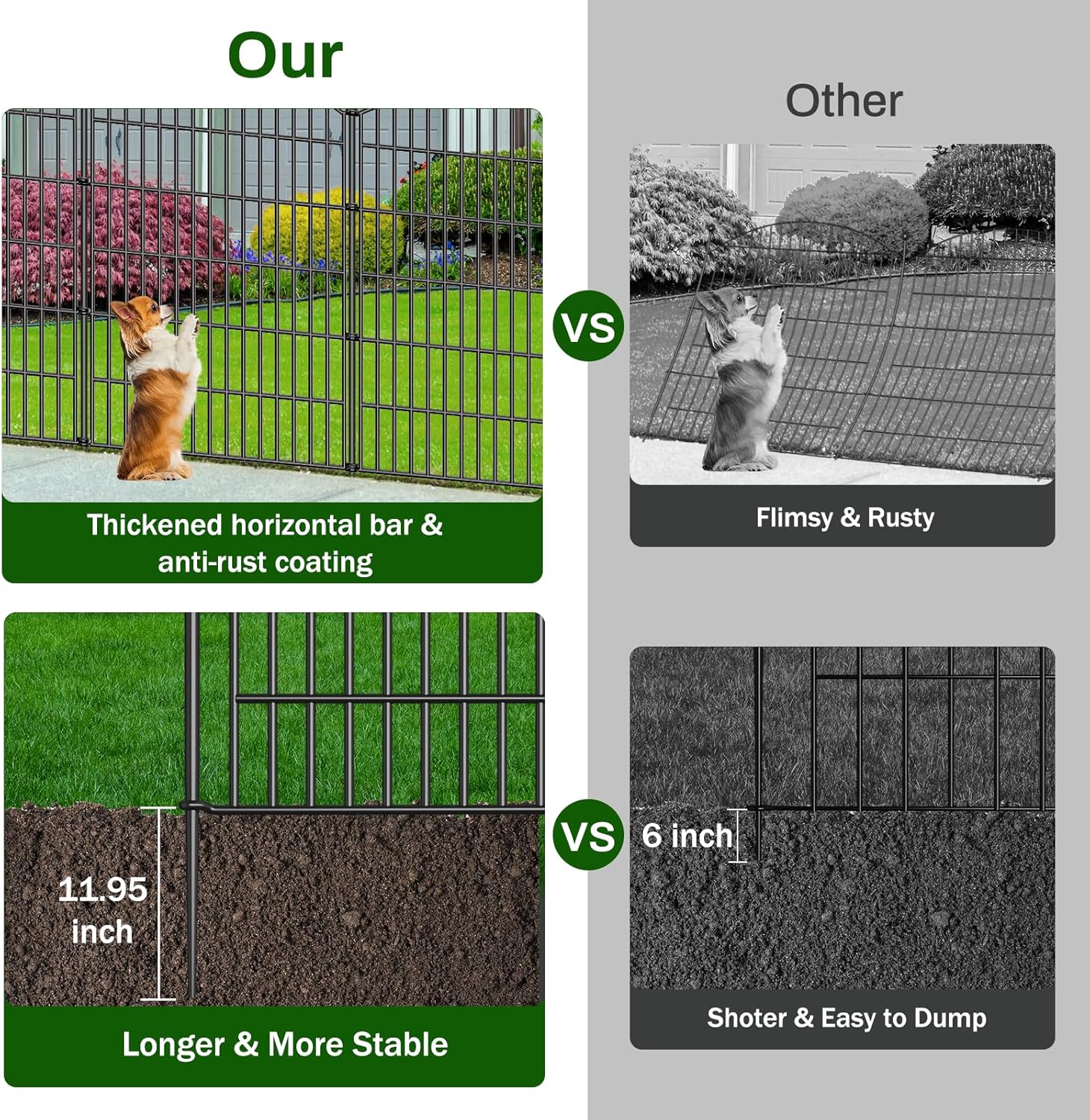 10 Panels No Dig Decorative Garden Fence - 40 in (H) x 23.6 ft (L), Dog Fence Outdoor for Yard，Rustproof Metal Animal Barrier Ground Stakes Fencing for Garden, Patio, Flower Bed