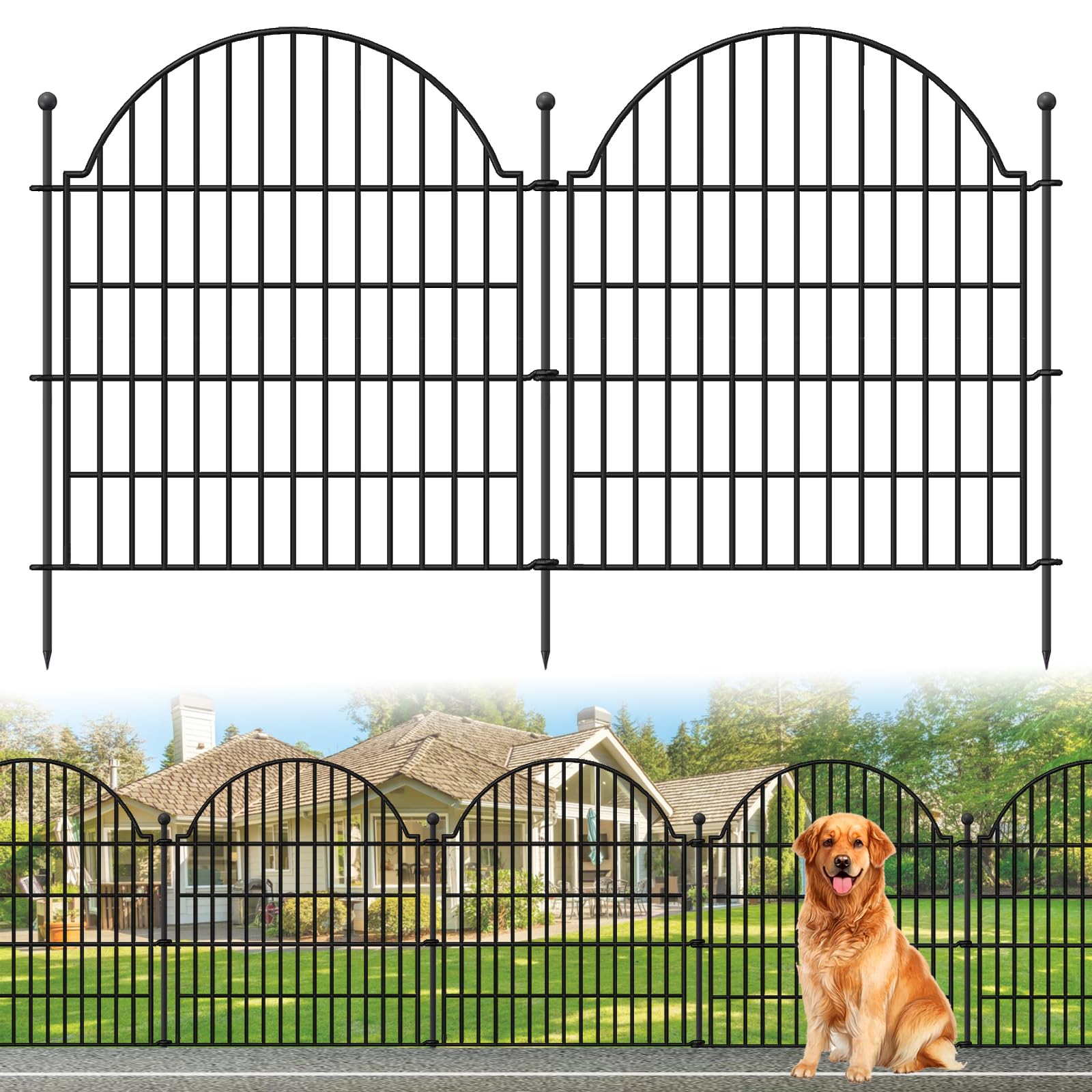 Blingluck Garden Fence, 22 in(H) x 10.83 ft(L) Arched Rustproof Metal No Dig Fence Garden Fence Border, Ground Stake Animal Barrier Fence for Rabbit Dog, Outdoor Decor for Yard & Patio