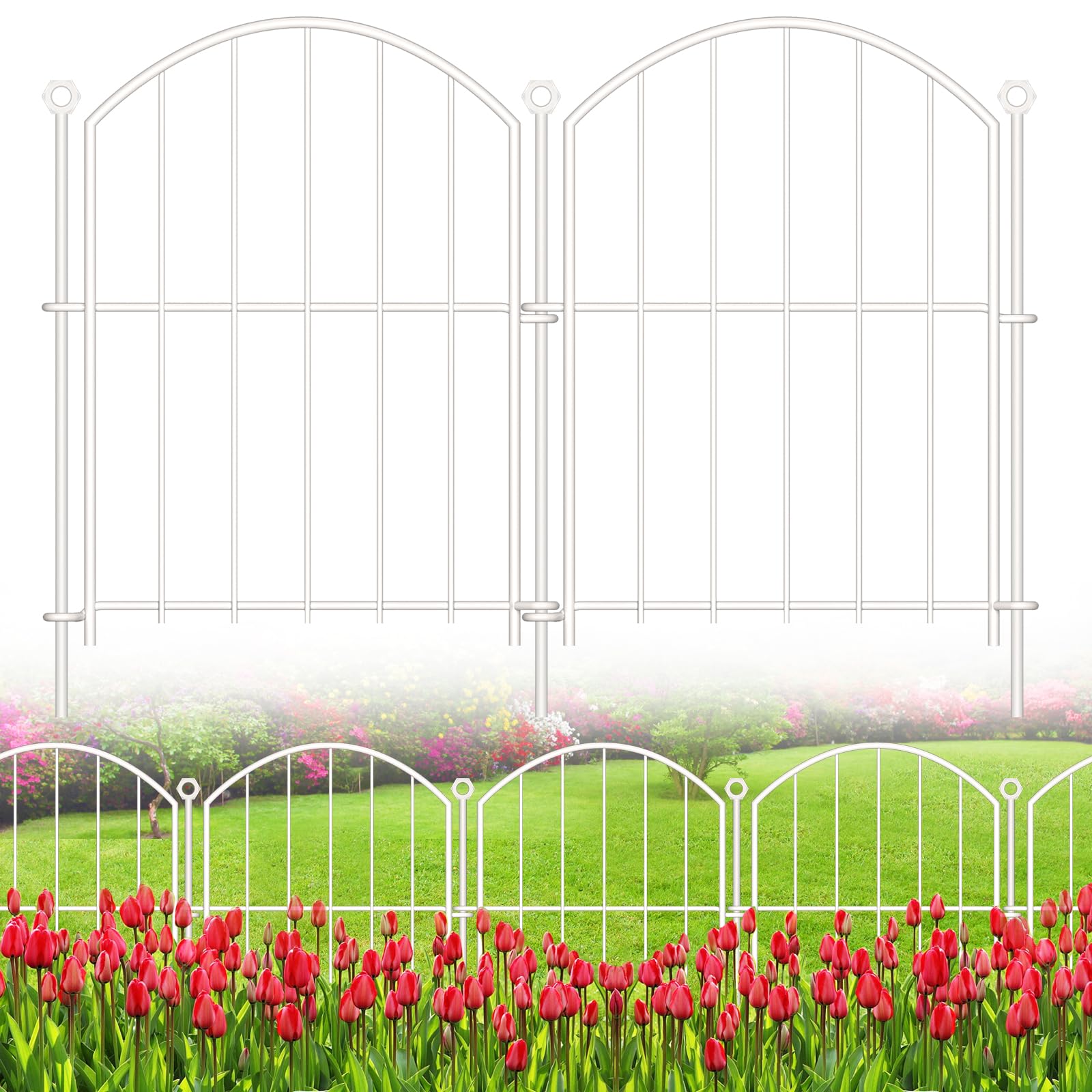 Decorative Garden Fence 17in x10ft, 10 Pack Rustproof Metal No Dig Fence Animal Barrier for Dog, Arched Flower Bed Edging Ornamental Wire Border Panel Fencing for Yard Patio Outdoor Decor