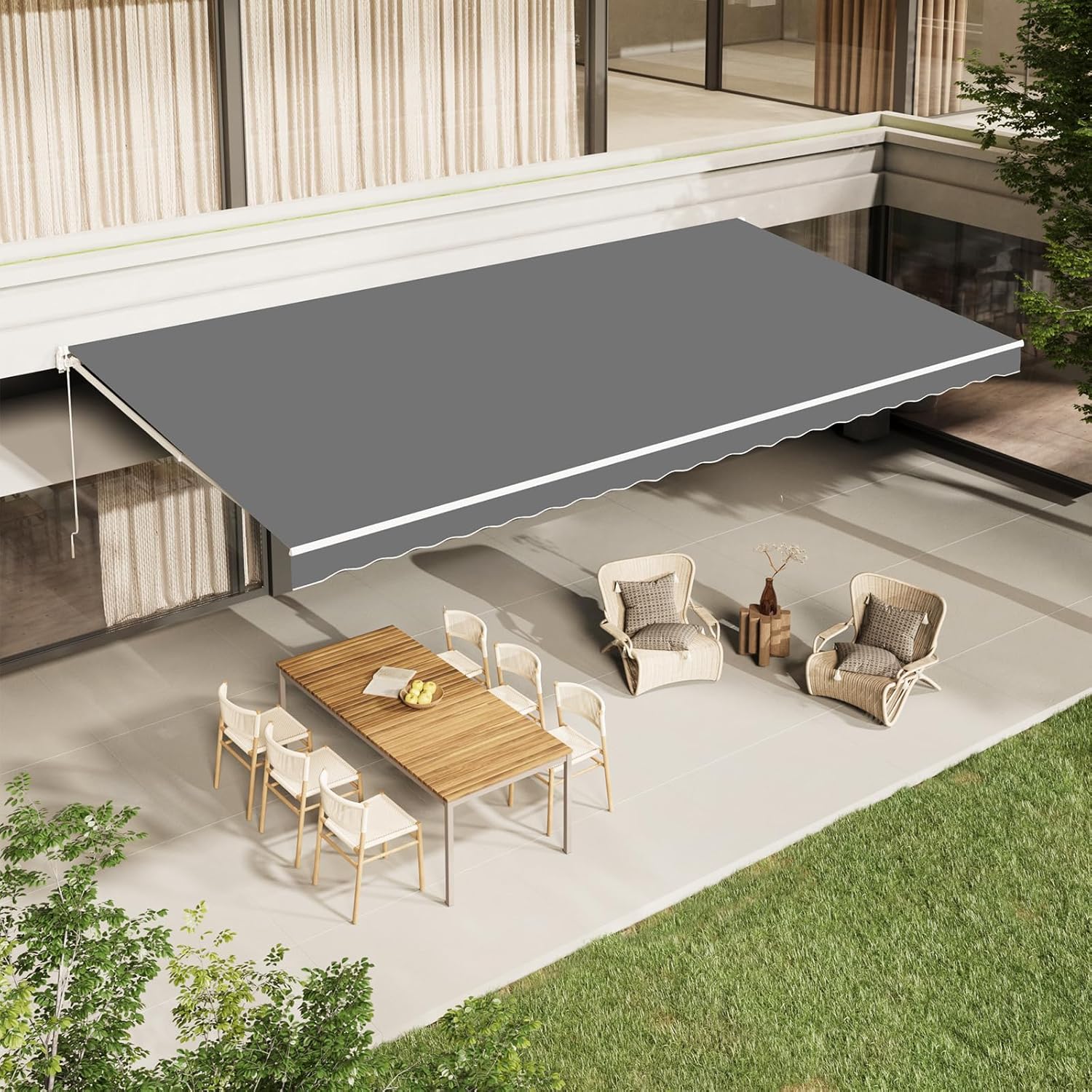 AECOJOY 20'×10' Retractable Awning Sun Shade Patio Awning Cover Outdoor Patio Canopy Sunsetter Deck Awnings with Manual Crank Handle, Grey