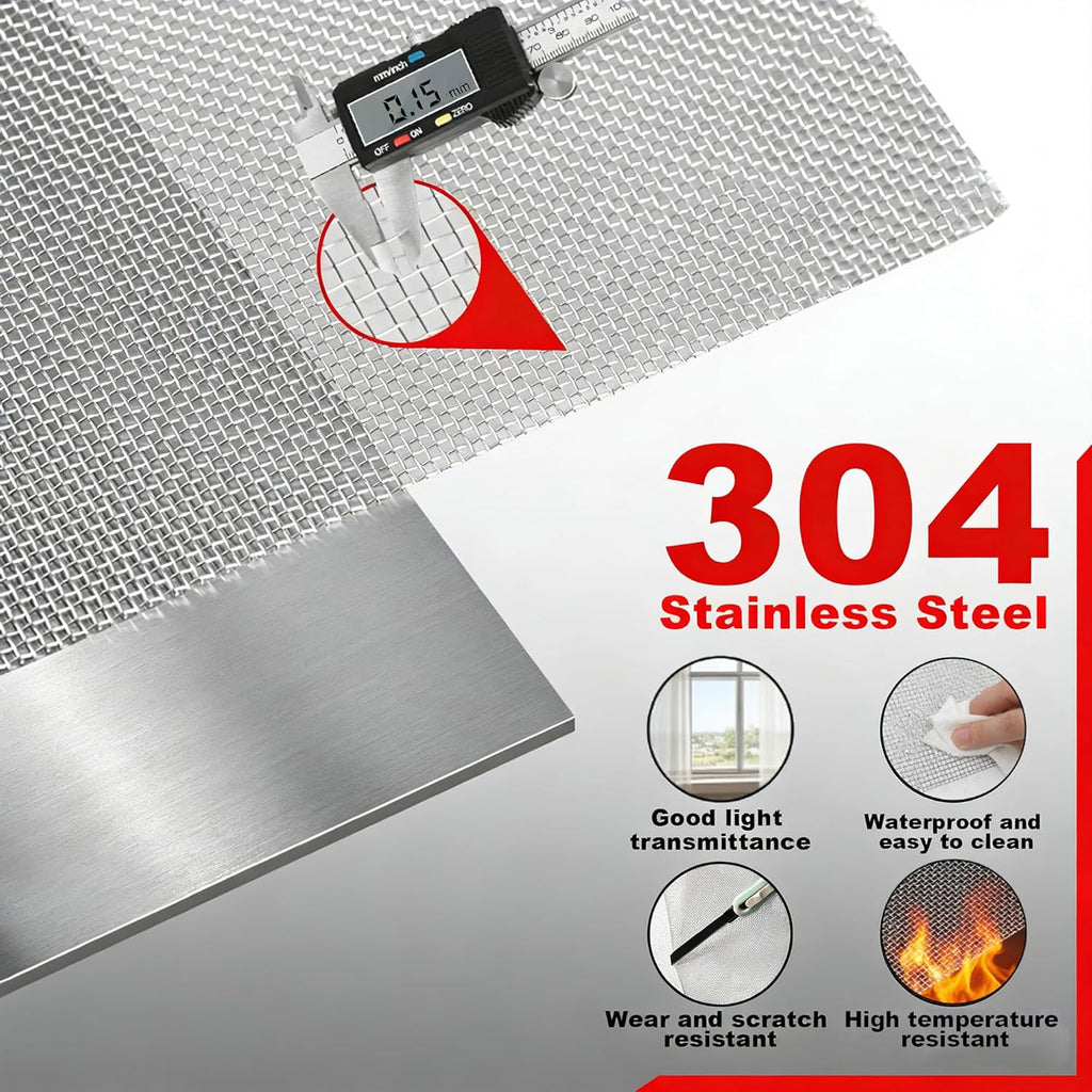 304 Stainless Steel Screen Roll 47 inch x 98 feet Window Screen Mesh 20 Mesh Woven Wire Mesh Patio Screen Mesh Door Screen Replacement Mesh Roll