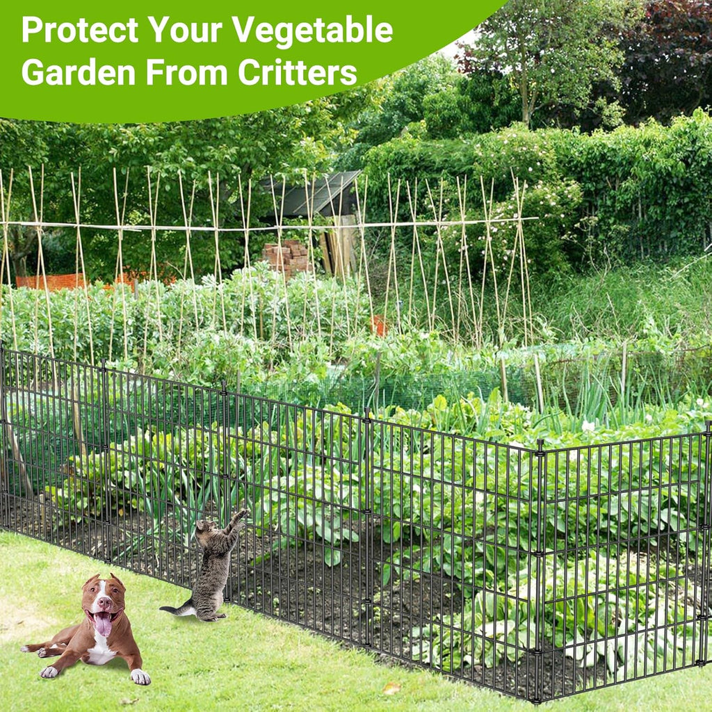 10 Panels No Dig Decorative Outdoor Garden Fence for Yard, 32 in(H) X 23.6 ft(L) Animal Barrier Fencing Rustproof Metal Wire Panel Border for Dog, Rabbits, and Patio Temporary Ground Stakes