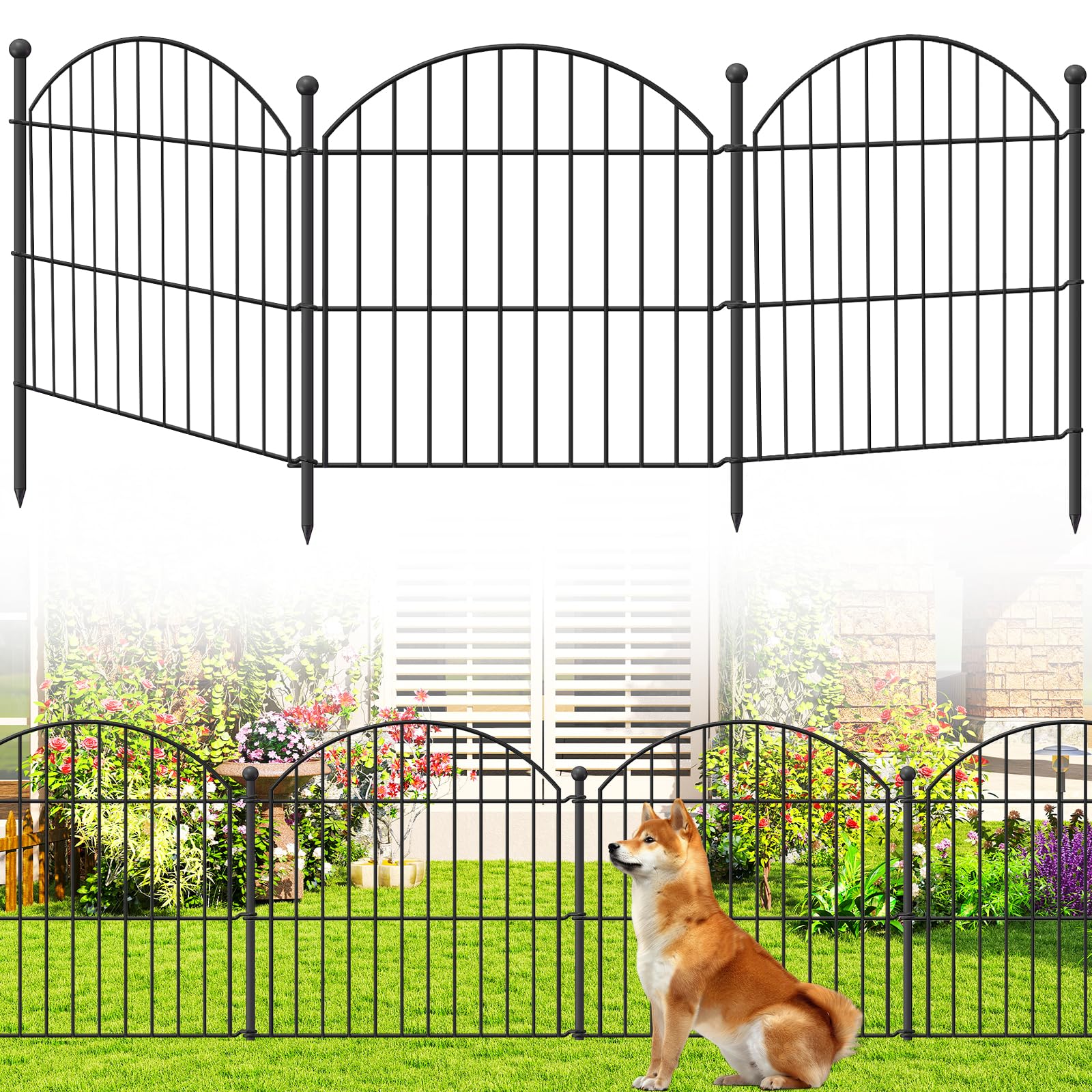 Decorative Garden Fence 17in x10ft, 10 Pack Rustproof Metal No Dig Fence Animal Barrier for Dog, Arched Flower Bed Edging Ornamental Wire Border Panel Fencing for Yard Patio Outdoor Decor