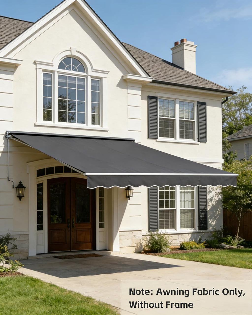 GDPFN 12x10FT Retractable Awning Replacement, 300g/m² Heavy-Duty Polyester Fabric Cover with Valance (Without Frame), Exterior Sunshade Canopy Cloth for Yard, Deck, Balcony, Grey
