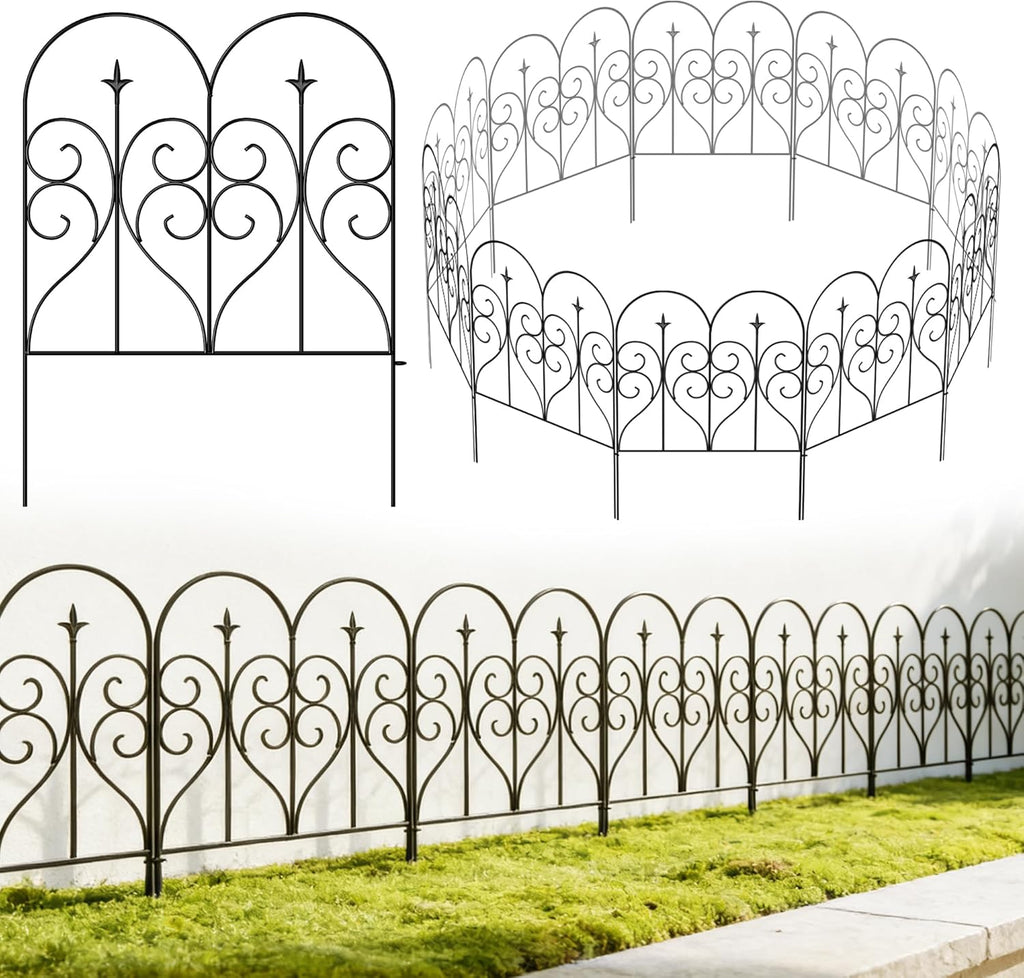 Thealyn Garden Fence 32" H x 10ft (5 Panels), No Digging Heavy Duty Metal Fence Panels, Rustproof Outdoor Dog Fence Animal Barrier, Decorative Fencing for Flower Bed, Yard, Landscape Edging