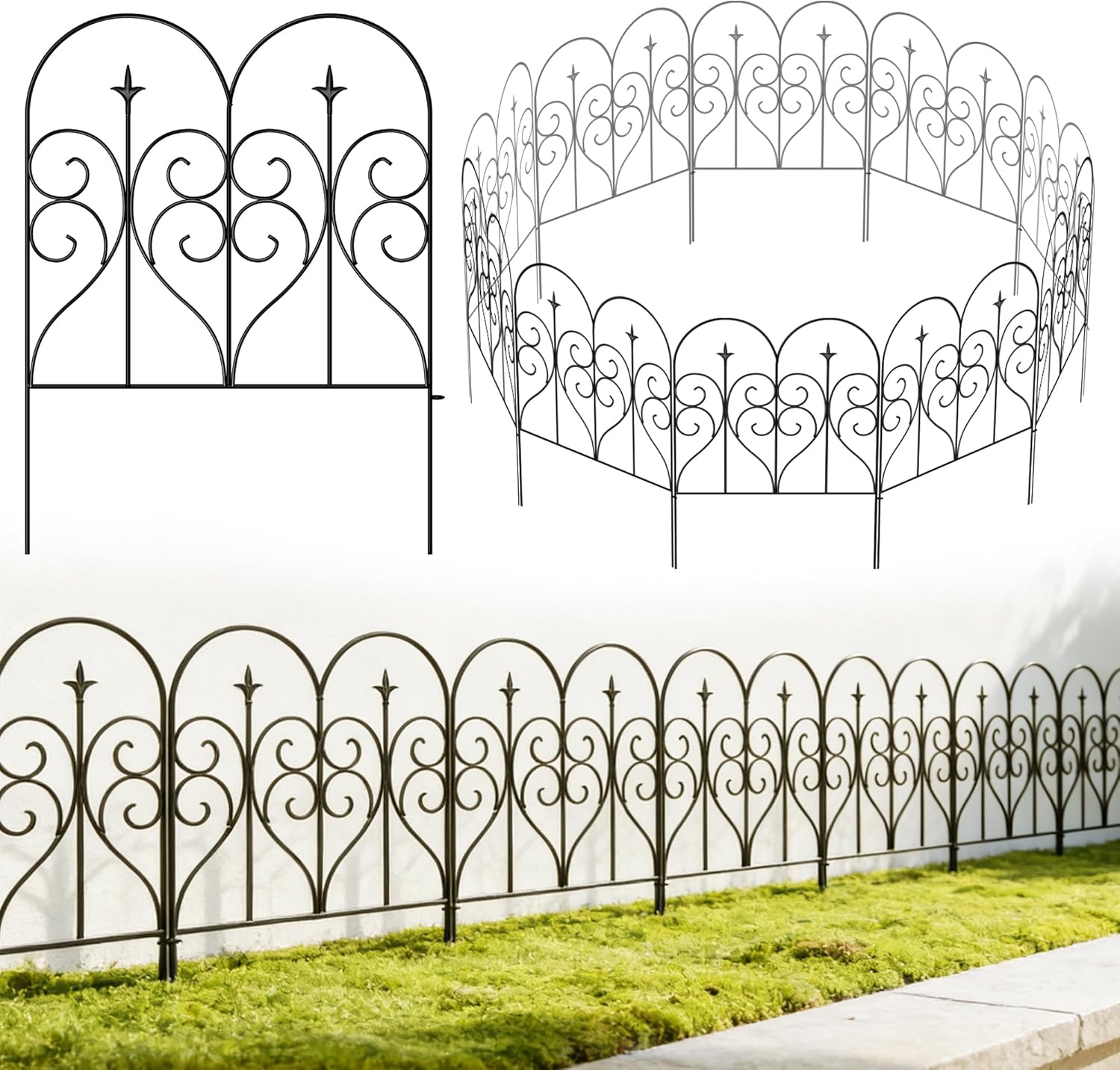 Thealyn Garden Fence 32" H x 10ft (5 Panels), No Digging Heavy Duty Metal Fence Panels, Rustproof Outdoor Dog Fence Animal Barrier, Decorative Fencing for Flower Bed, Yard, Landscape Edging